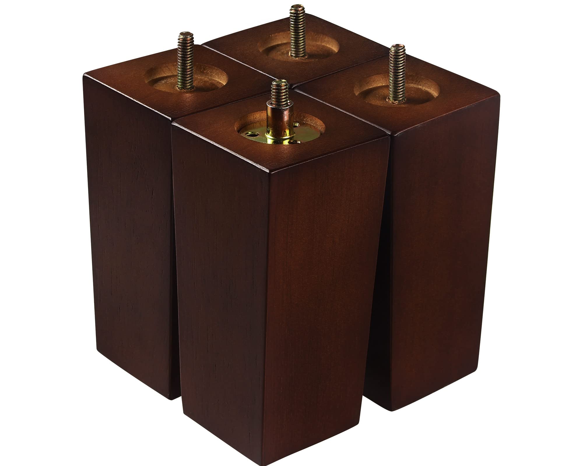 Aoibox  6 in Pyramid Square Wooden Furniture Legs 4 Pack Mid Century Modern Walnut Brown Replacement Feet Furniture Leg Set