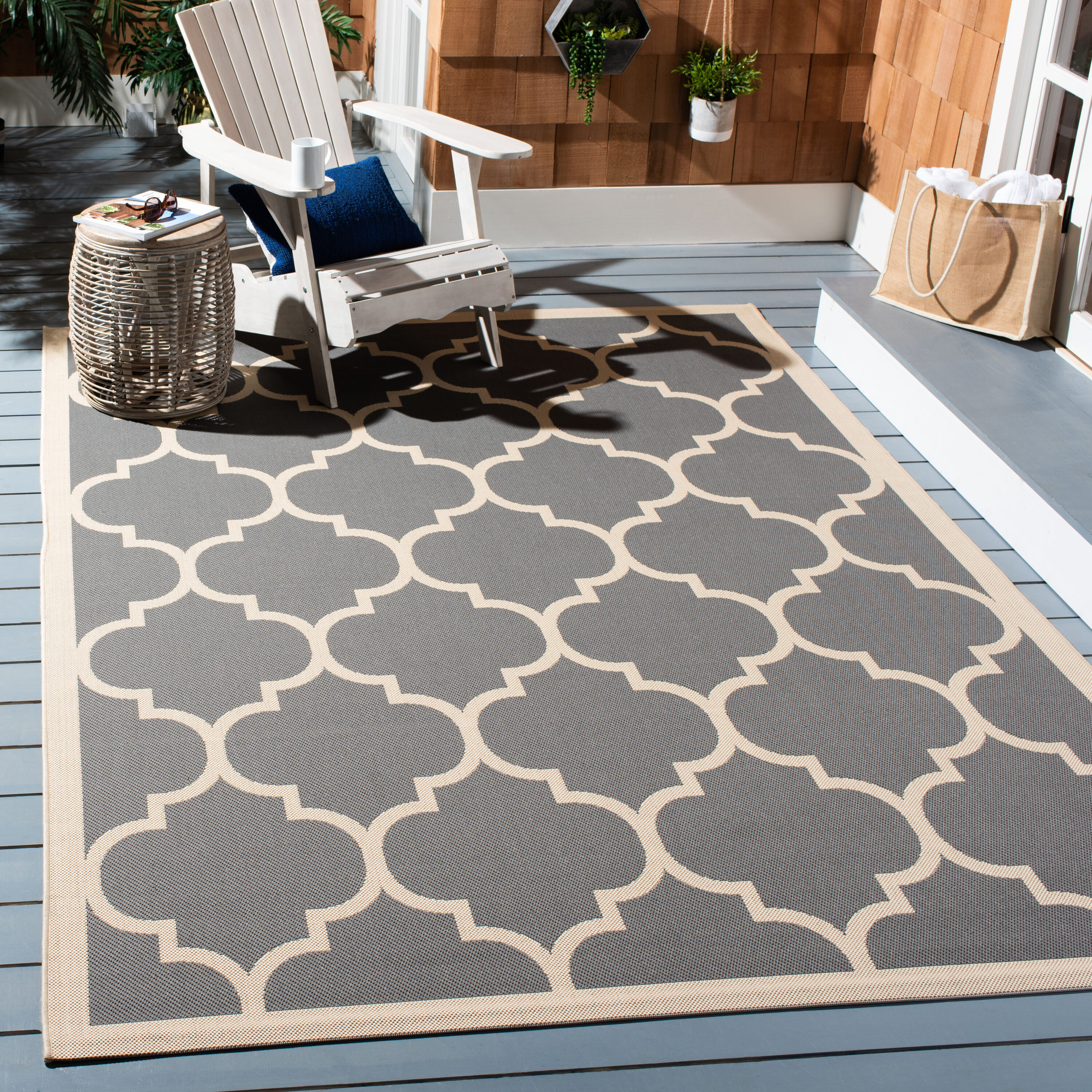 Safavieh CY6914-246-6 Courtyard Omao 7 x 10 (ft) Loomed Polypropylene Anthracite/Beige Rectangular Indoor/Outdoor Trellis Coastal Area rug