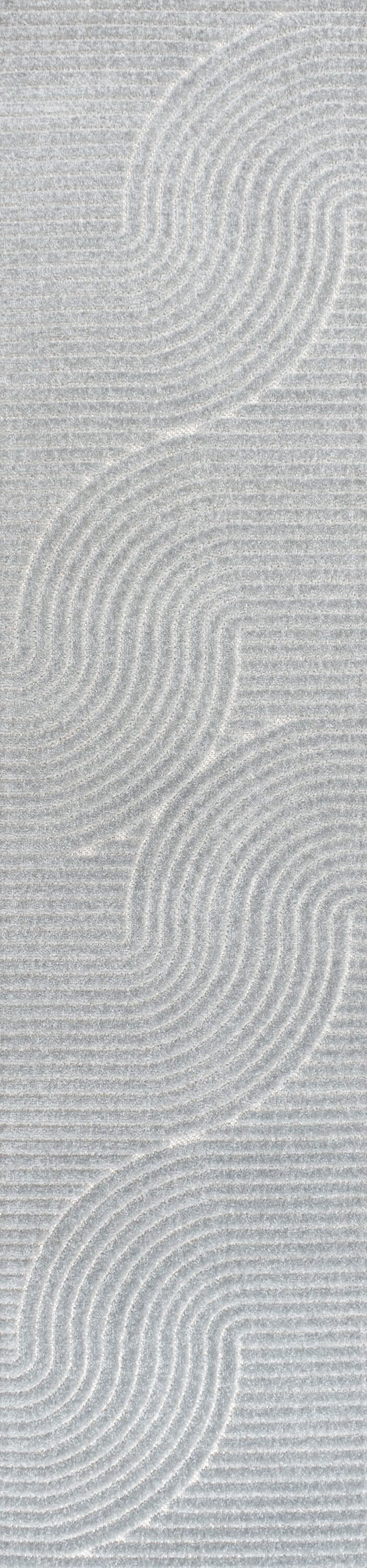 Light Blue and Cream Geometric Synthetic Runner Rug, 2 x 8