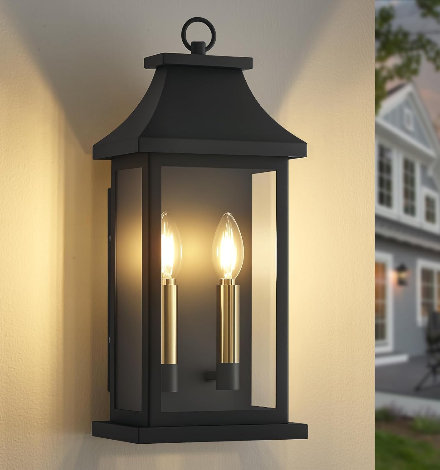 ZSMAIKU 17.5 Inch Outdoor Wall Sconce 2-Light Lantern Outside Porch Light Wall Mount with Glass Waterproof Farmhouse Exterior Lamp Lighting