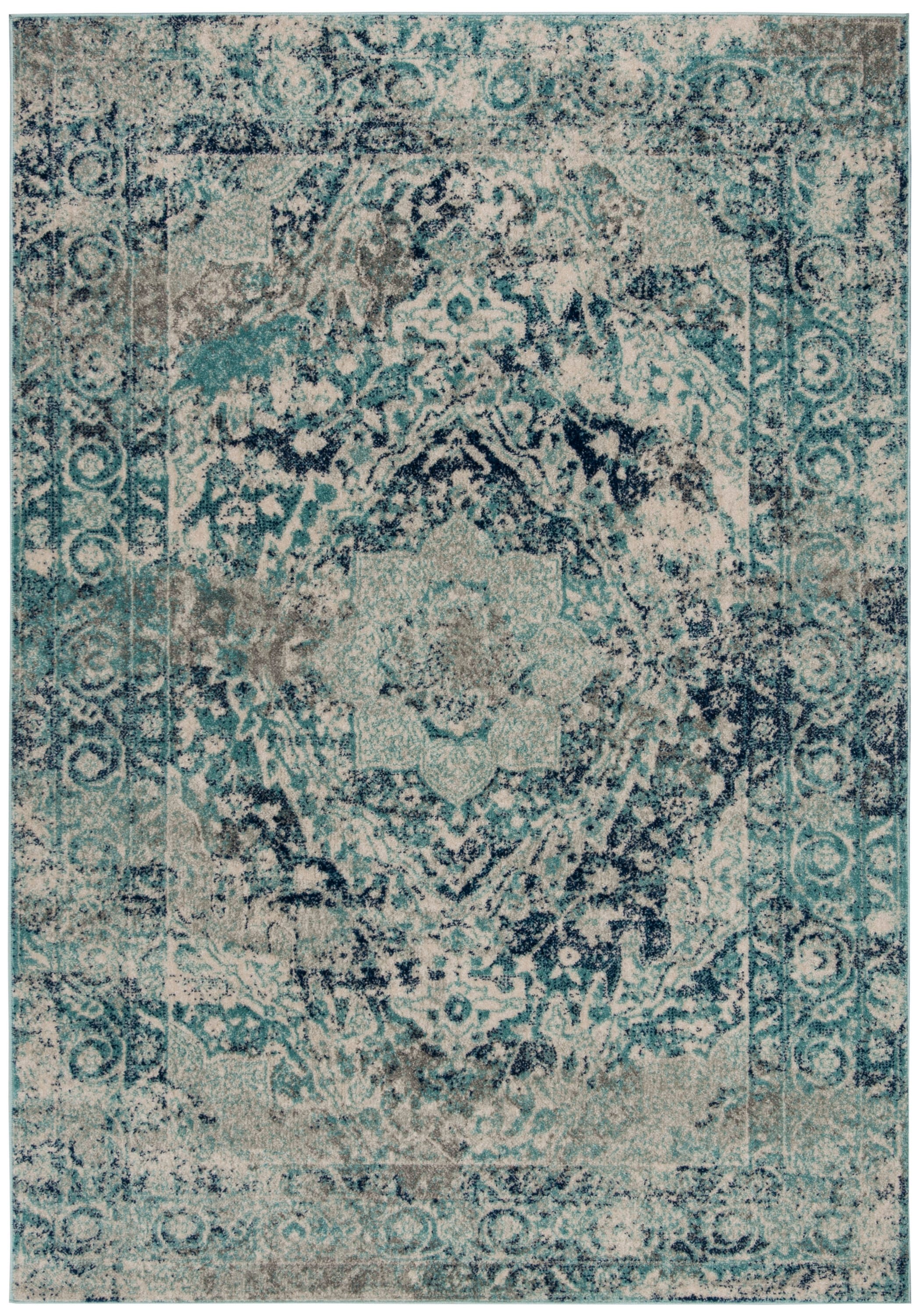 Reversible Rectangular Easy Care Blue Synthetic Area Rug - 5'3" x 7'6"