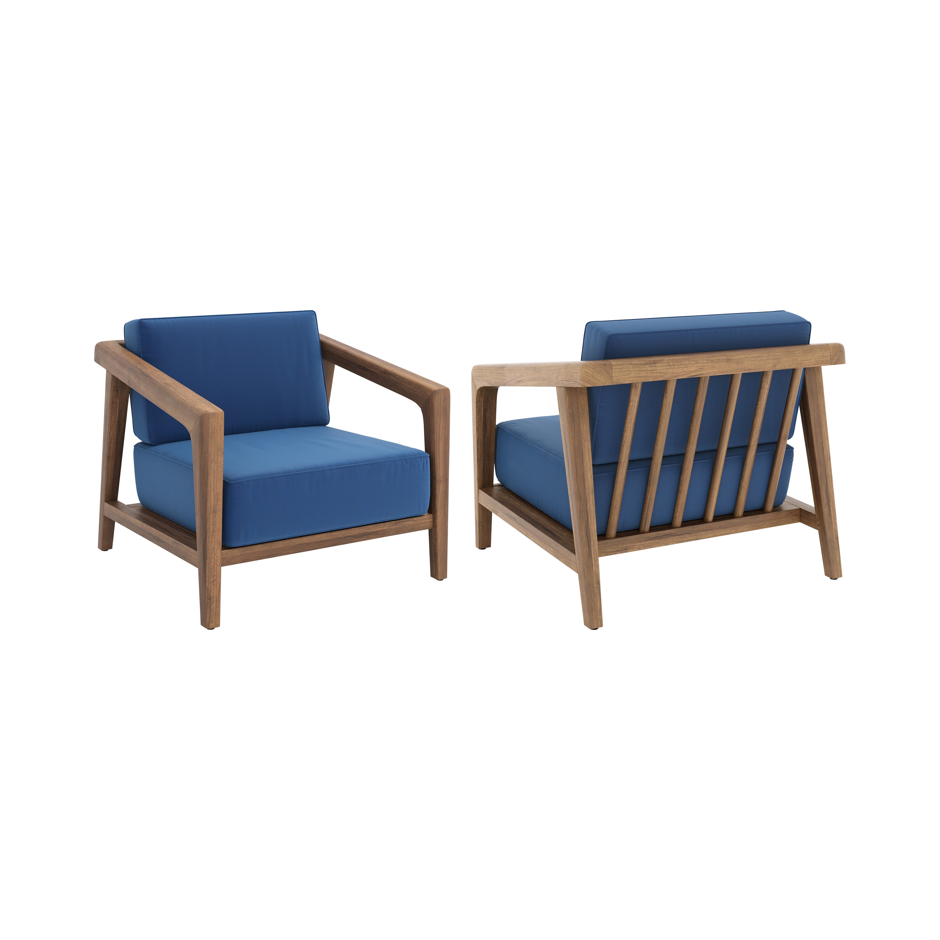 MANHATTAN SQUARE G896B-10S Bali Set of 2 Natural Wood Frame Stationary Conversation Chair with Blue Cushioned Seat