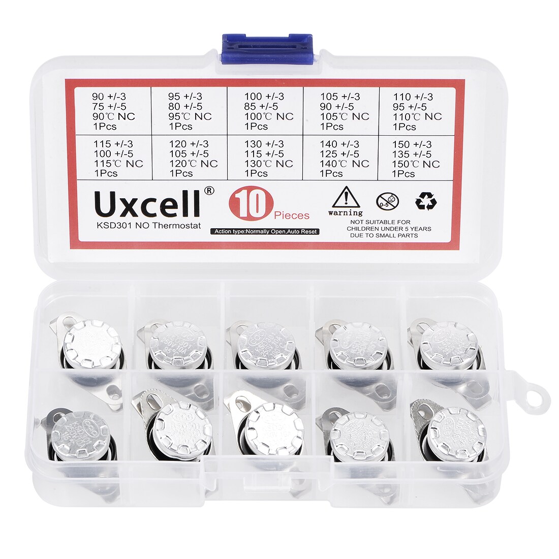 Unique Bargains 10pcs NC KSD301 Thermostat 90-150 Celsius (194-302 Fahrenheit) Temperature Thermal Control Switch 90 95 100 105 110 115 120 130 140 150 Celsius Normally Close Assortment Kit #S26041000UX6257