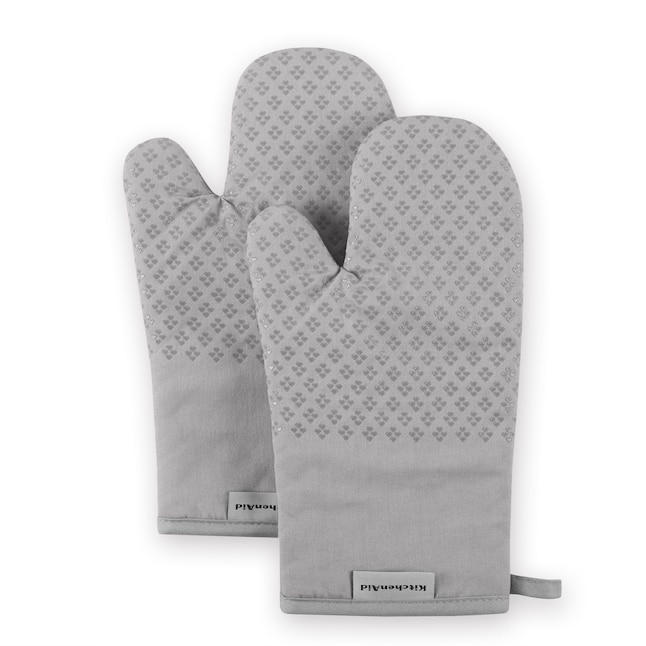 KitchenAid Asteroid Oven Mitts - Set of 2 - Heat Resistant Cotton -  Silicone Print Grips - Grey - 7-in x 12.5 in the Kitchen Towels department  at