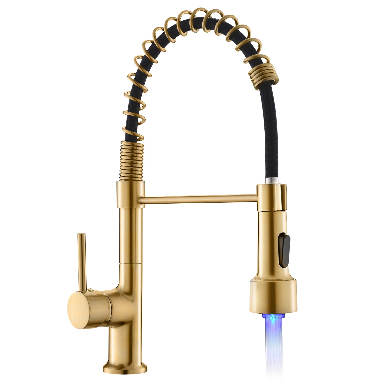 Fapully FA-B-1002G-LED Gold Single Handle Deck-mount Pull-down Kitchen Faucet with Sprayer