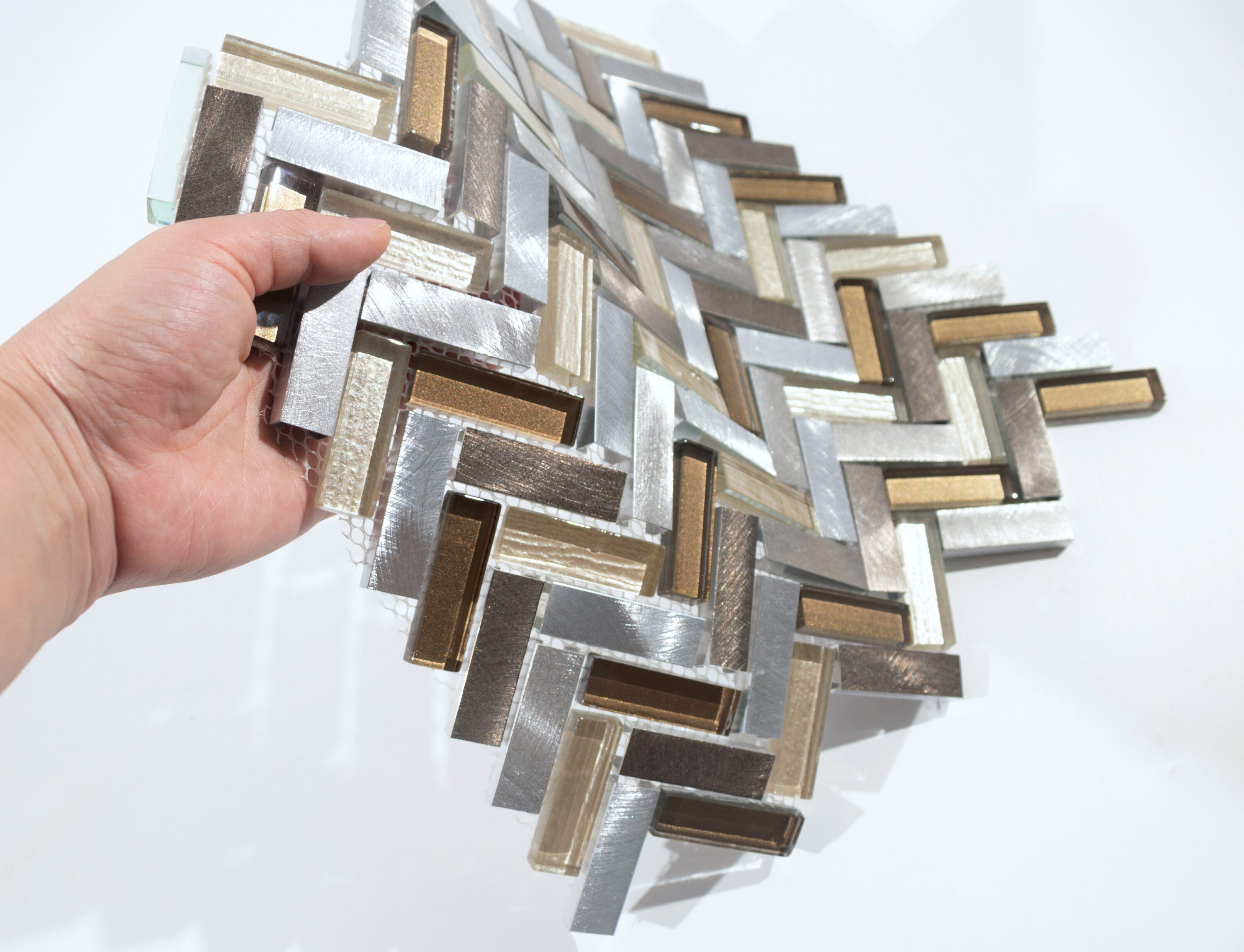 Twilight Series Multicolor Chevron Glass and Metal Mosaic Tile