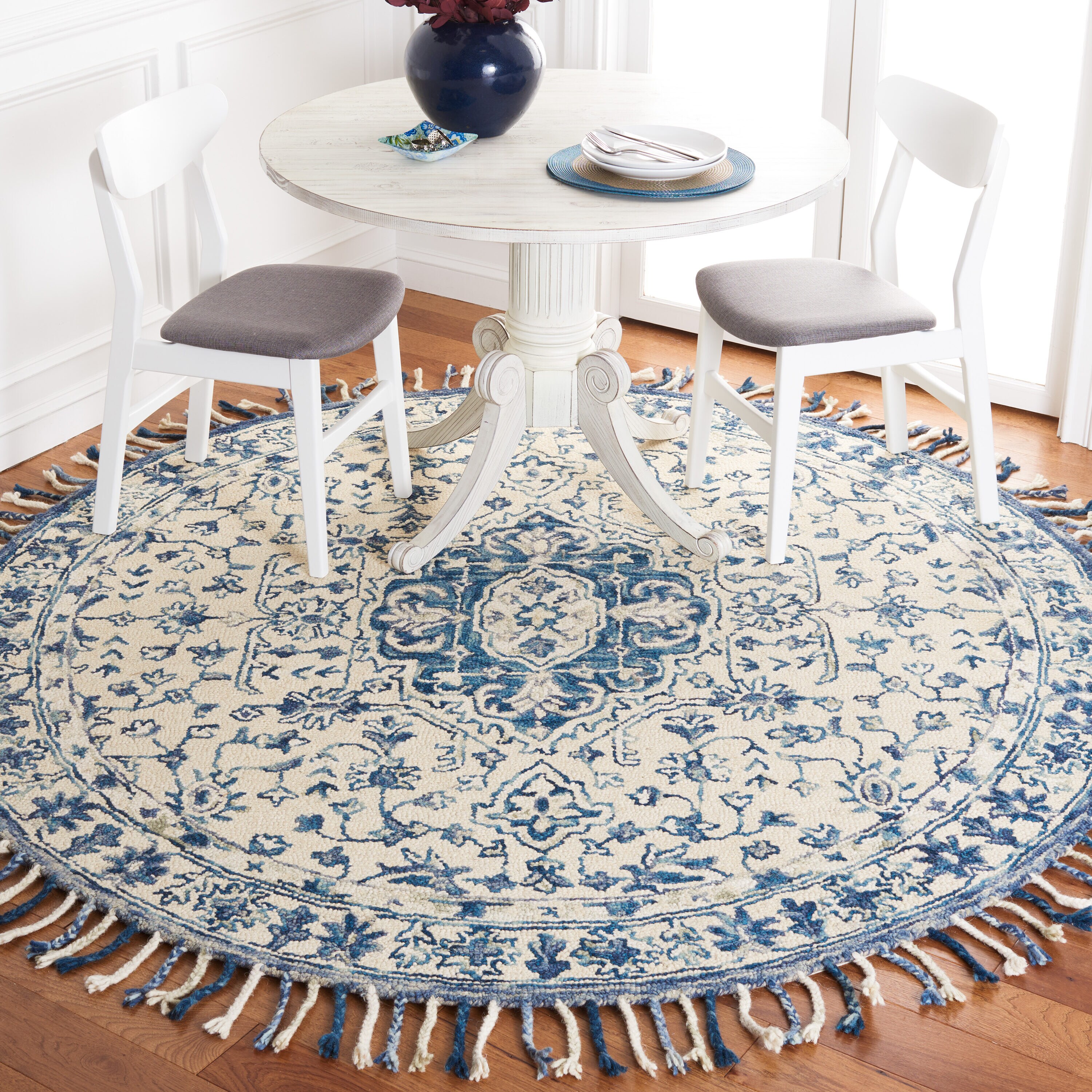  Aspen 125 Ivory/Blue Traditional 7ft x 7ft Round Rug