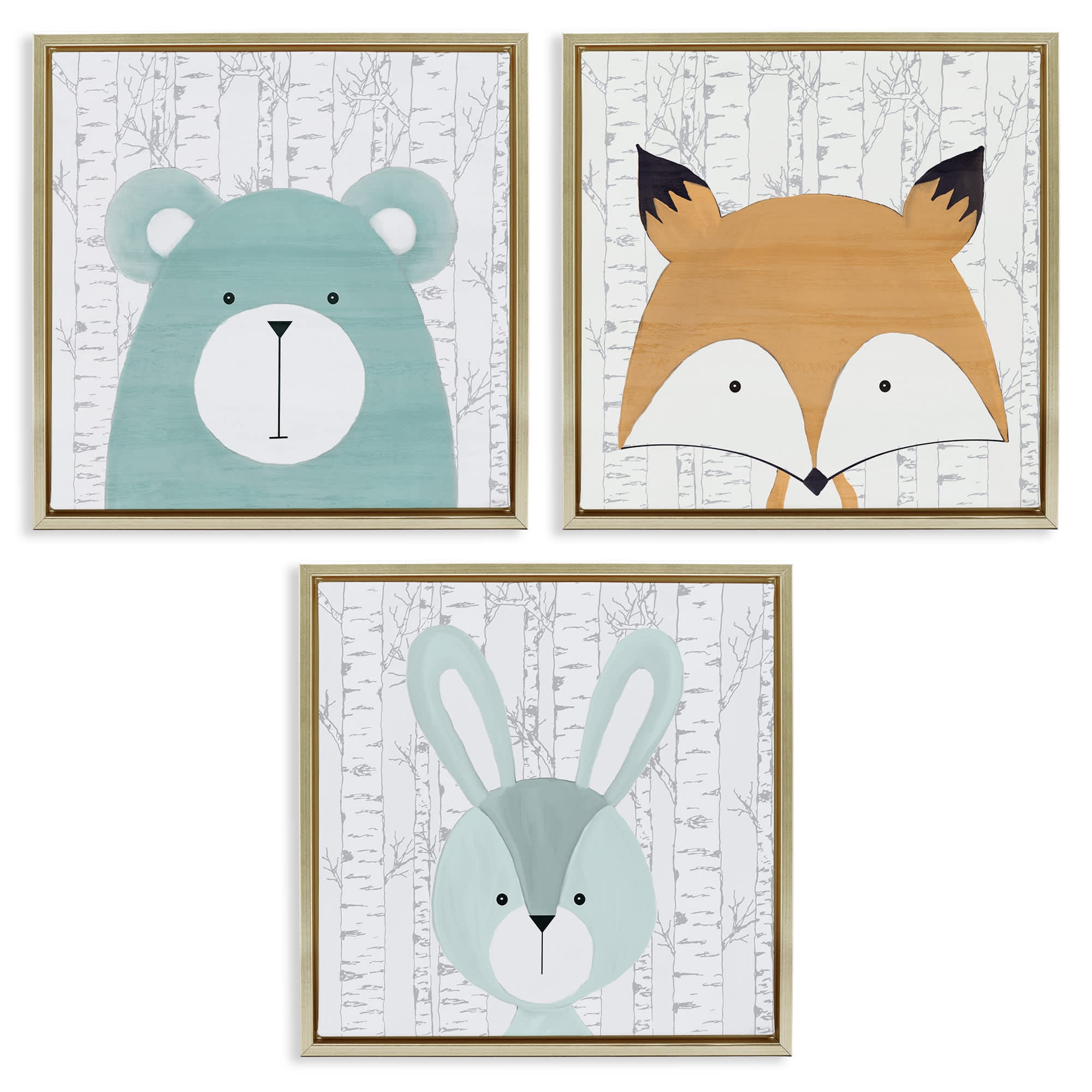 Stupell Industries A3-452-FFG-3PC-17X17 Whimsical Woodland Nursery Animals 3pc Floating Frame Set Design by Kim Allen