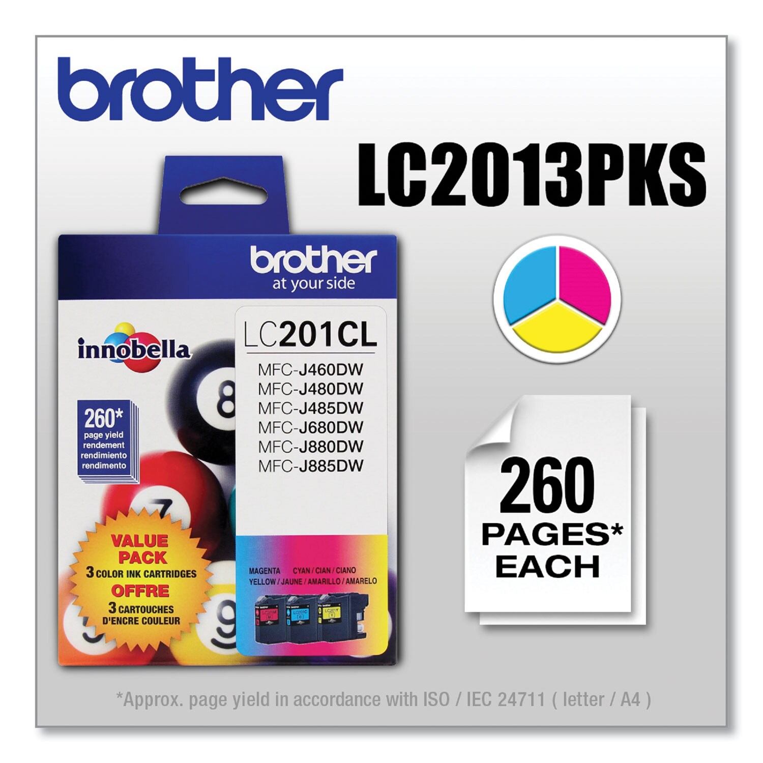 Brother LC2013PKS Innobella Ink 260 Page-Yield Cyan/Magenta/Yellow #LC2013PKS