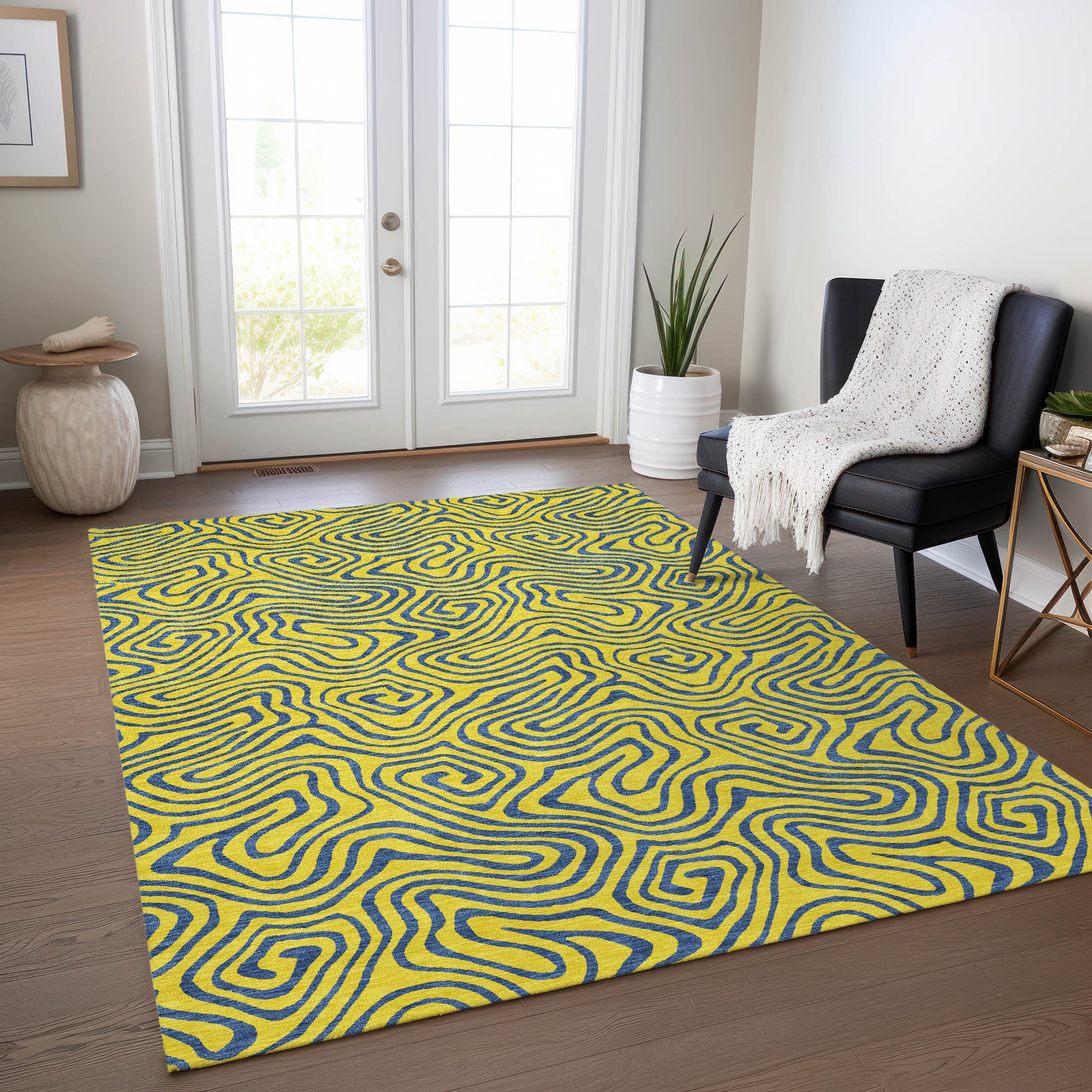 Addison Rugs ACN1031YE3X5 Chantille ACN1031YE 3 x 5 (ft) Polyester Yellow Rectangular Indoor/Outdoor Geometric Machine washable Area rug