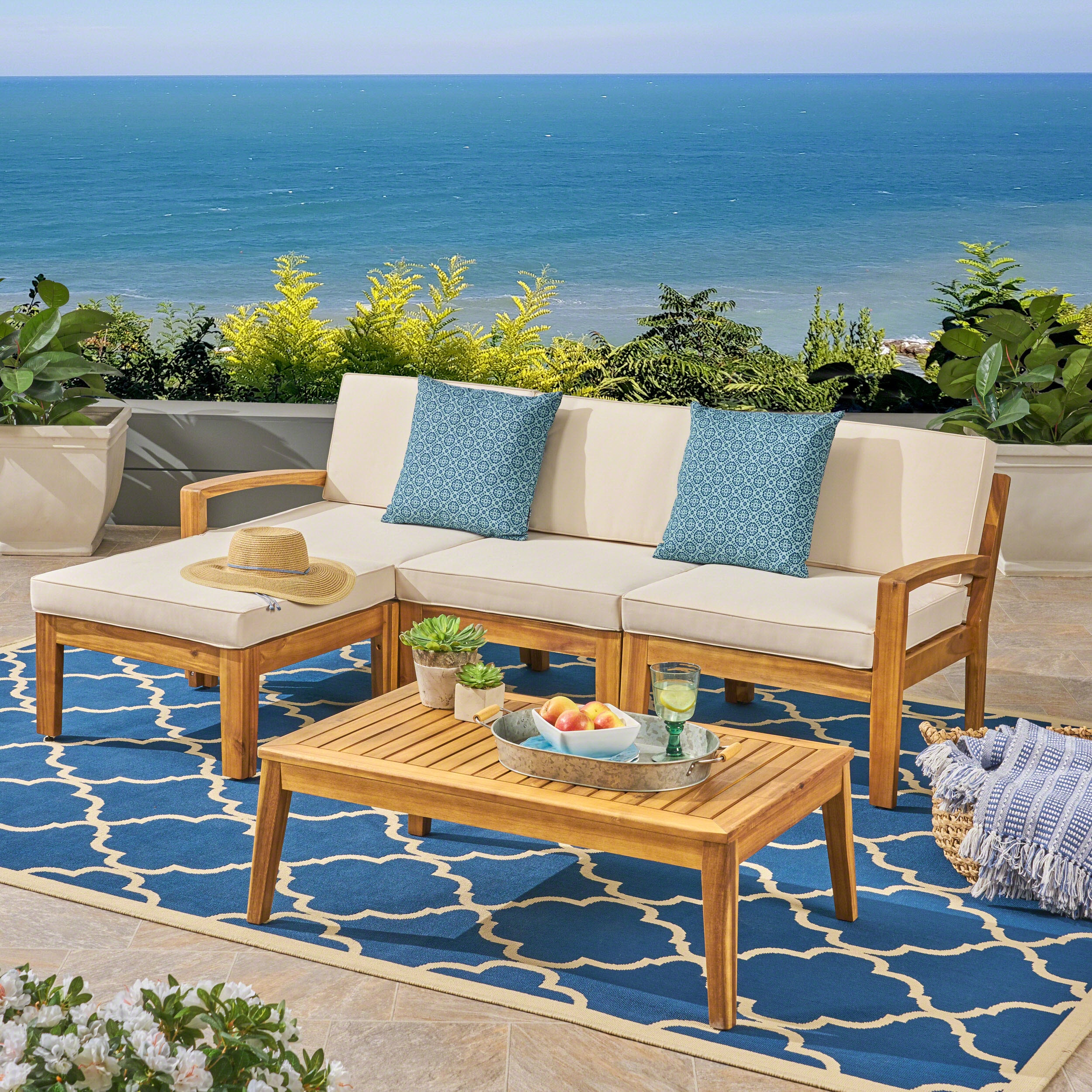 ES-DIY DIPF0054 5 -Piece Patio Conversation Set with Off-white Cushions