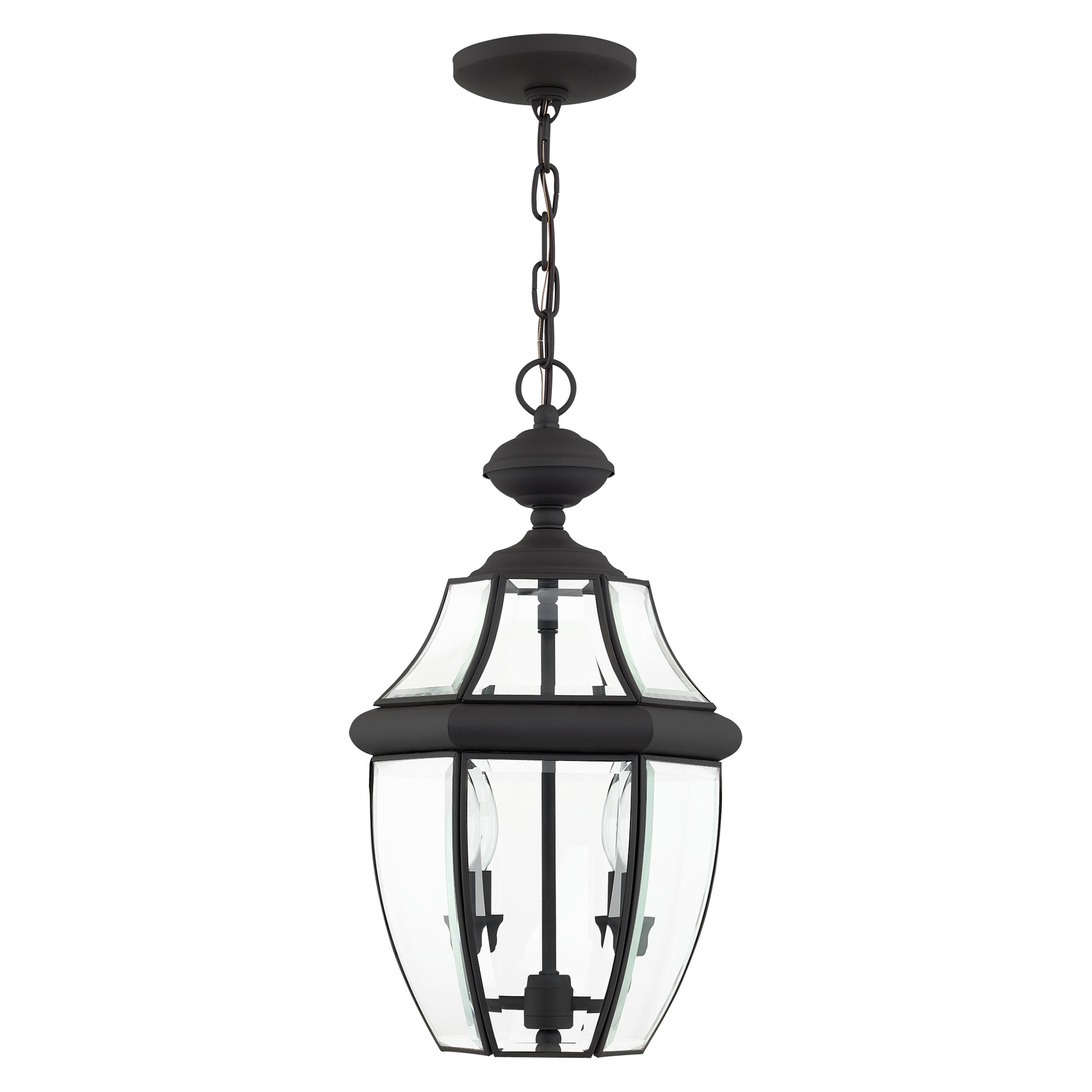 Black Beveled Glass 2-Light Outdoor Hanging Lantern