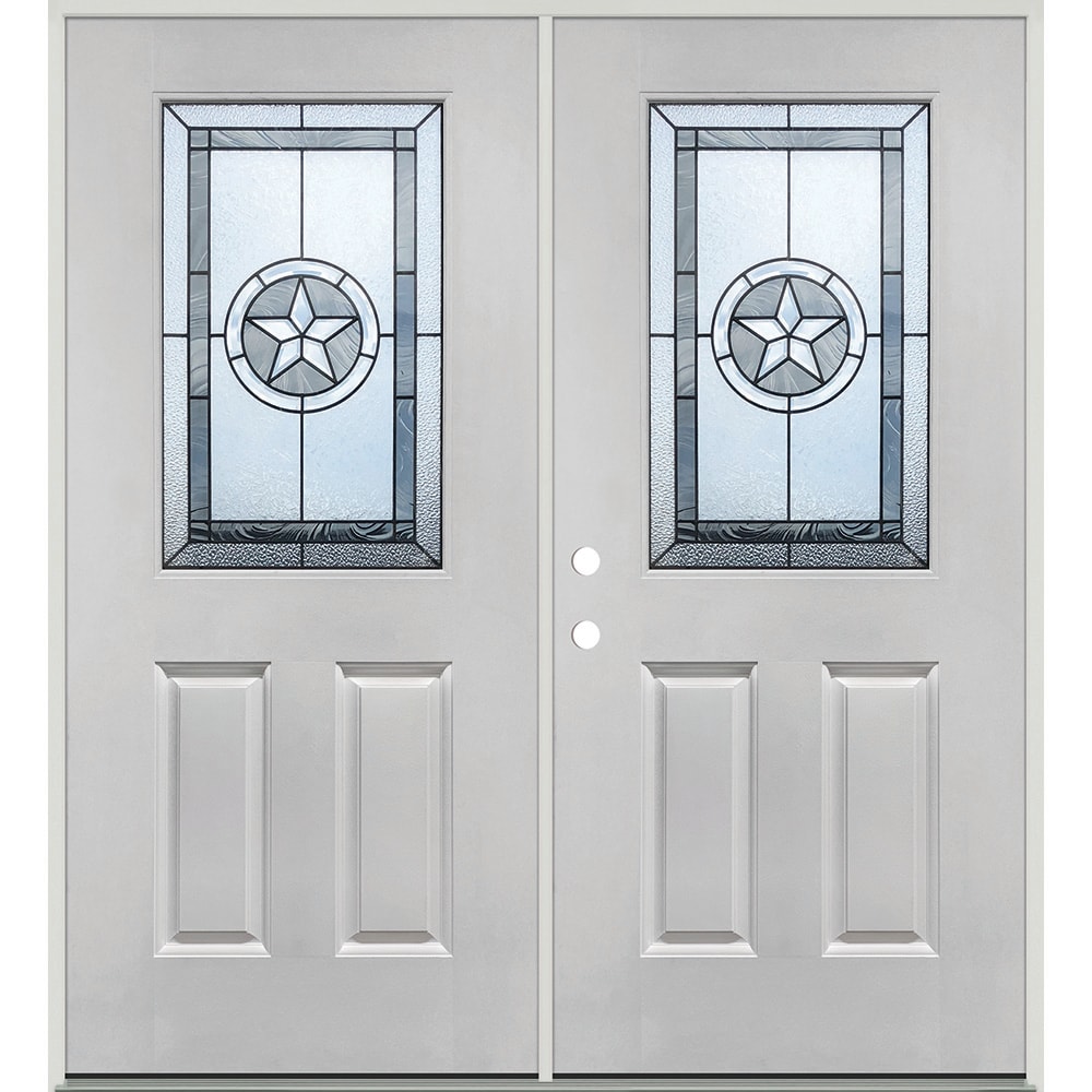 Greatview Doors 72-in x 80-in Fiberglass Half Lite Right-Hand Inswing Fiberglass Unfinished Prehung Double Front Door Insulating Core in White -  FG525DBL60R-6