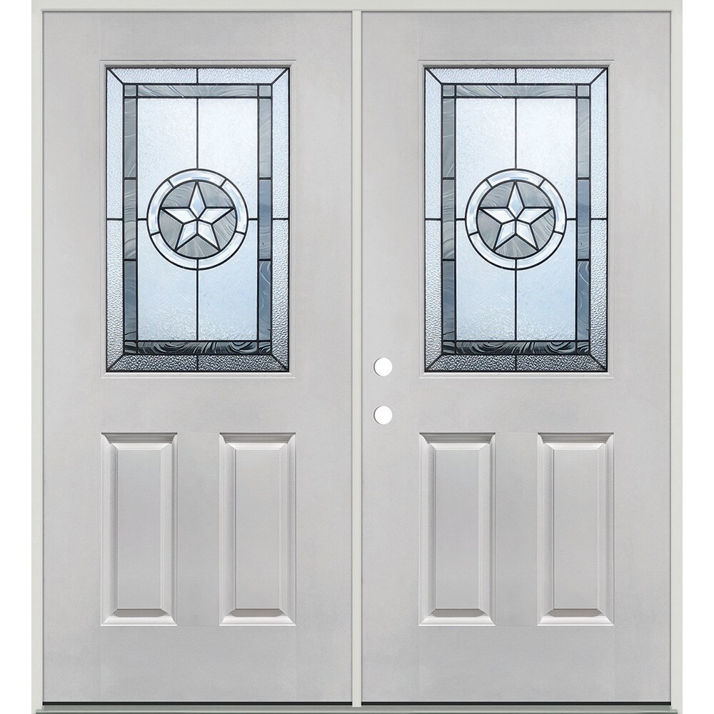 Greatview Doors FG525DBL60R-6 72-in x 80-in x 6-9/16-in Fiberglass Half lite Right-hand inswing Fiberglass Unfinished Prehung Double Front Door Insulating core
