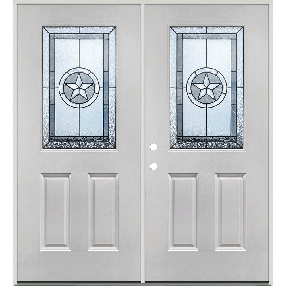 Greatview Doors 72-in x 80-in Fiberglass Half Lite Right-Hand Inswing Fiberglass Unfinished Prehung Double Front Door Insulating Core in White -  FG525DBL60R-6