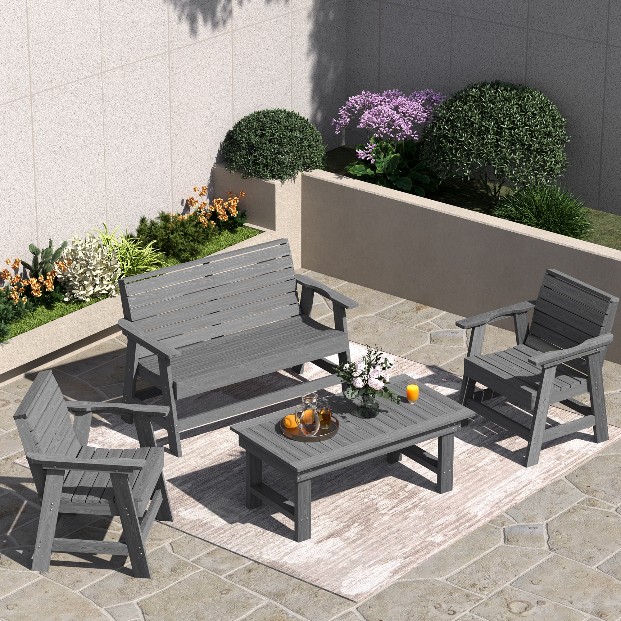 PamaPic HPE-SF-4JT-H-ML1 4 -Piece Patio Conversation Set with Gray Cushions
