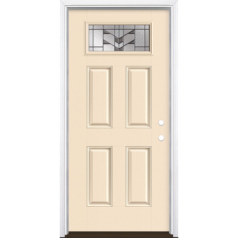 Masonite 3420475 Frontier 36-in x 80-in x 4-9/16-in Fiberglass 1/4 lite Left-hand inswing Bisque Painted Prehung Front Door with Brickmould Insulating core