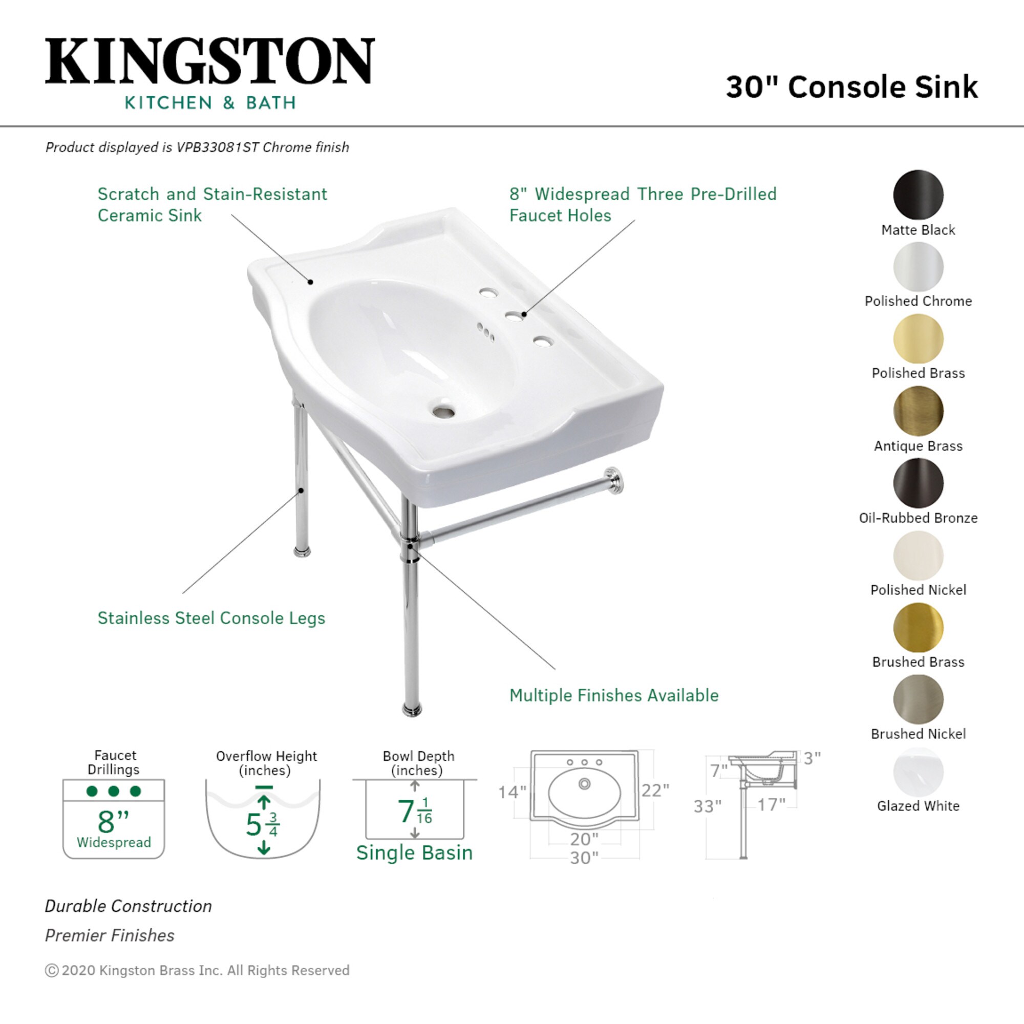 Kingston Brass WLVPB33087ST Bath-Sink - View #2