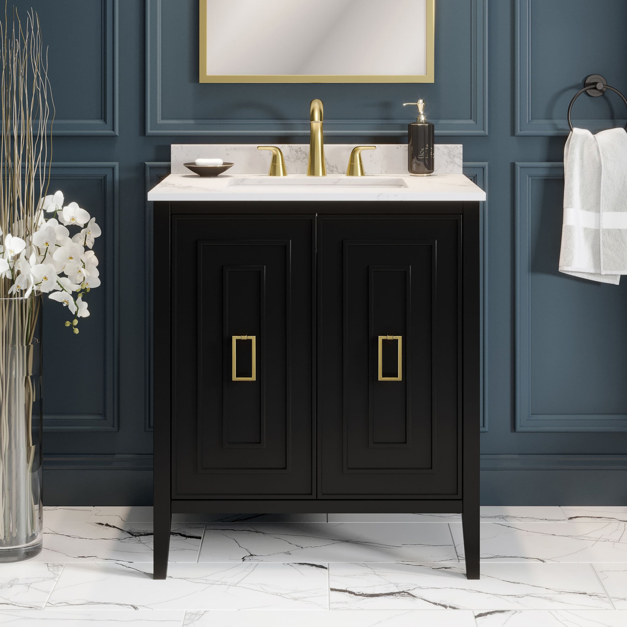 Origin 21 NANDEZ 30TB Nandez 30-in Black Undermount Single sink Bathroom Vanity with White Engineered marble Top
