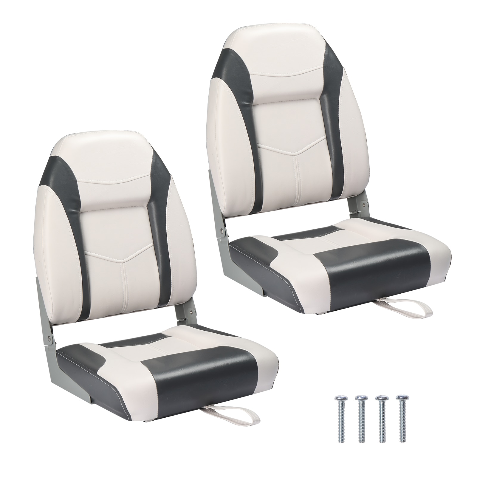 VINGLI Boat Seats Low/High Back Folding Boat Seat 2 Pack Waterproof Captain Boat Seats with Aluminum Hinges and Thick Soft Cushion