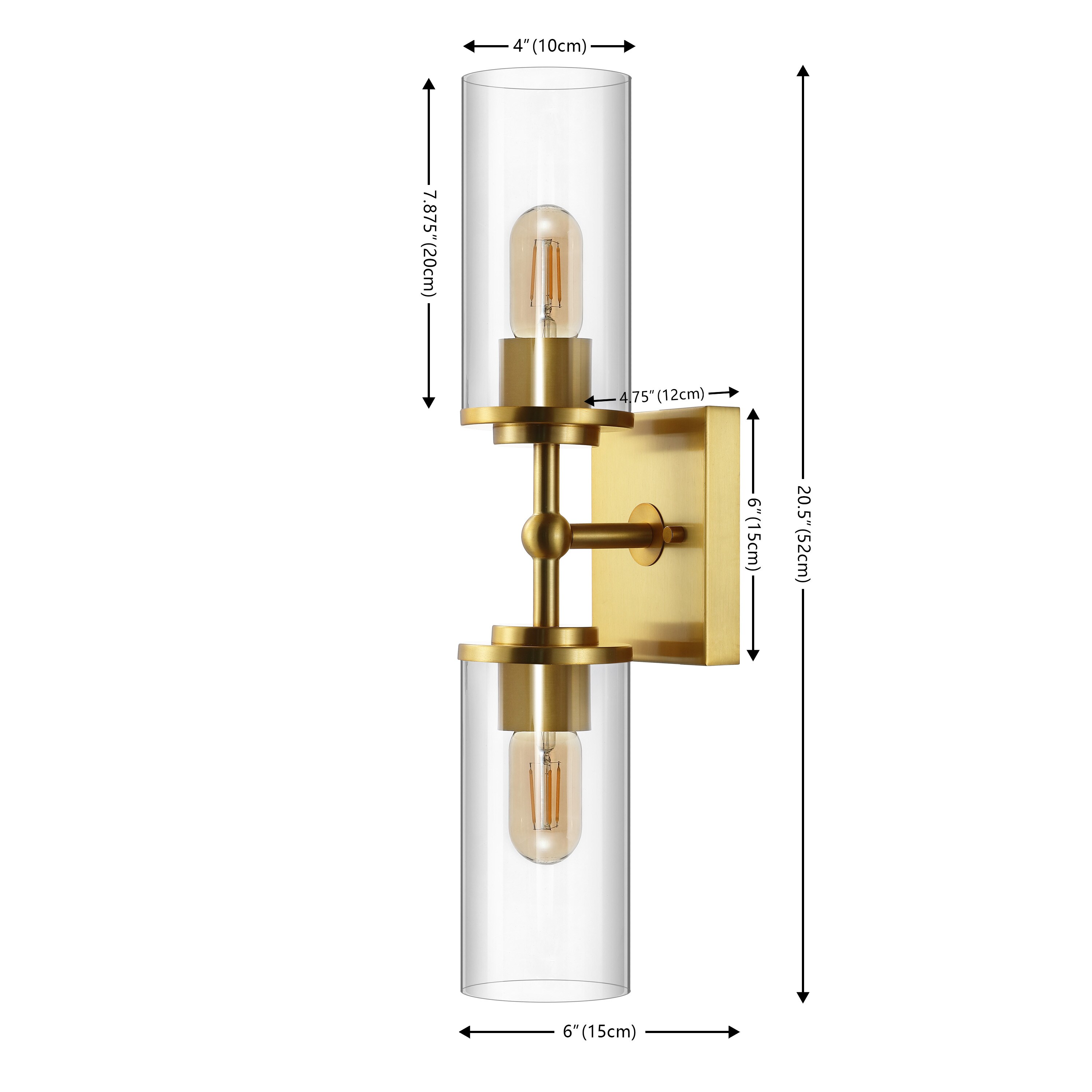 Lolita 2-Light Brass Gold Wall Sconce with Clear Shade