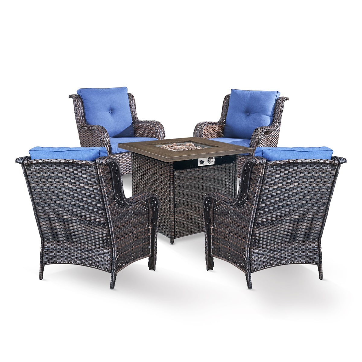 Rilyson FS098006X2-1 CAROLINA 5 -Piece Woven Patio Conversation Set with Blue Cushions