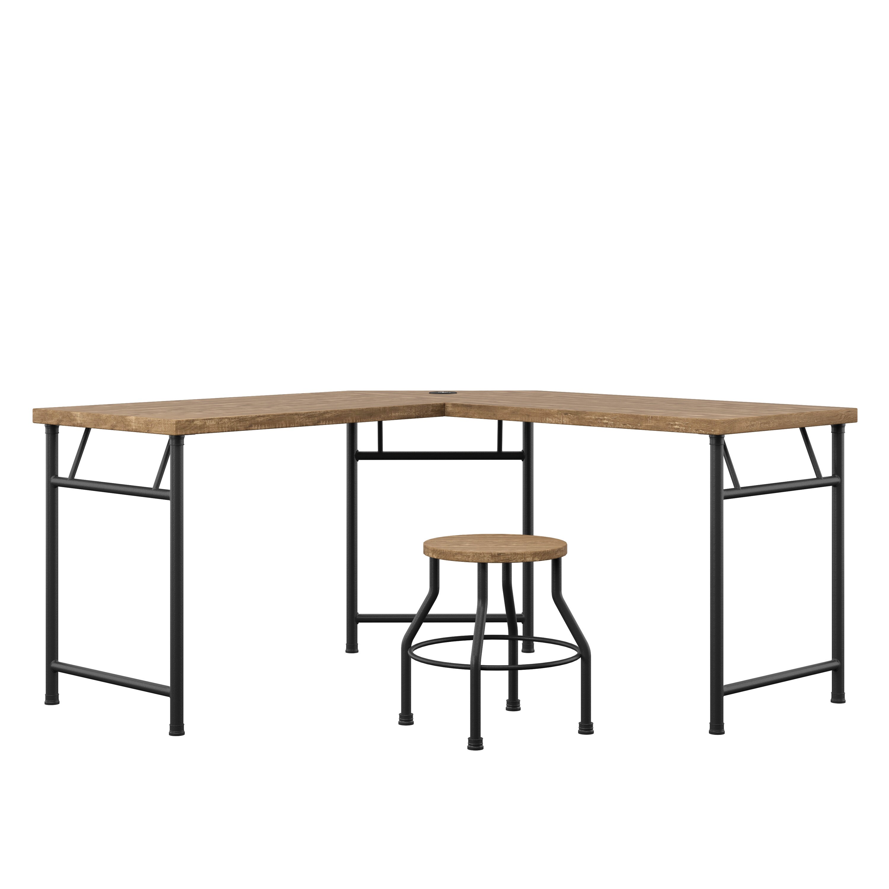 HMidea J003-913-007 60-in Brown Rustic Oak L-shaped Desk with Chair