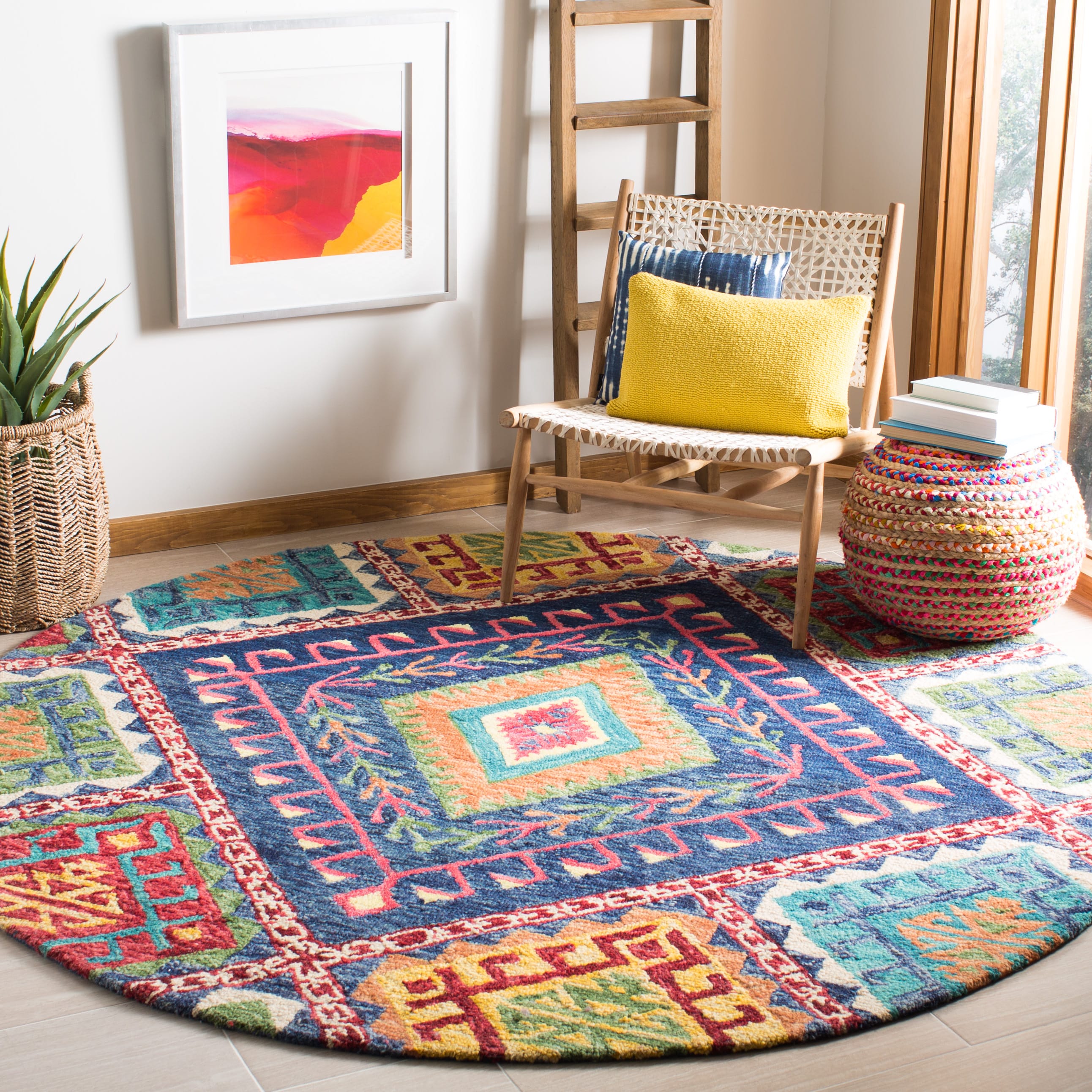  Aspen 516 Blue/Multi Bohemian 5ft x 5ft Round Rug