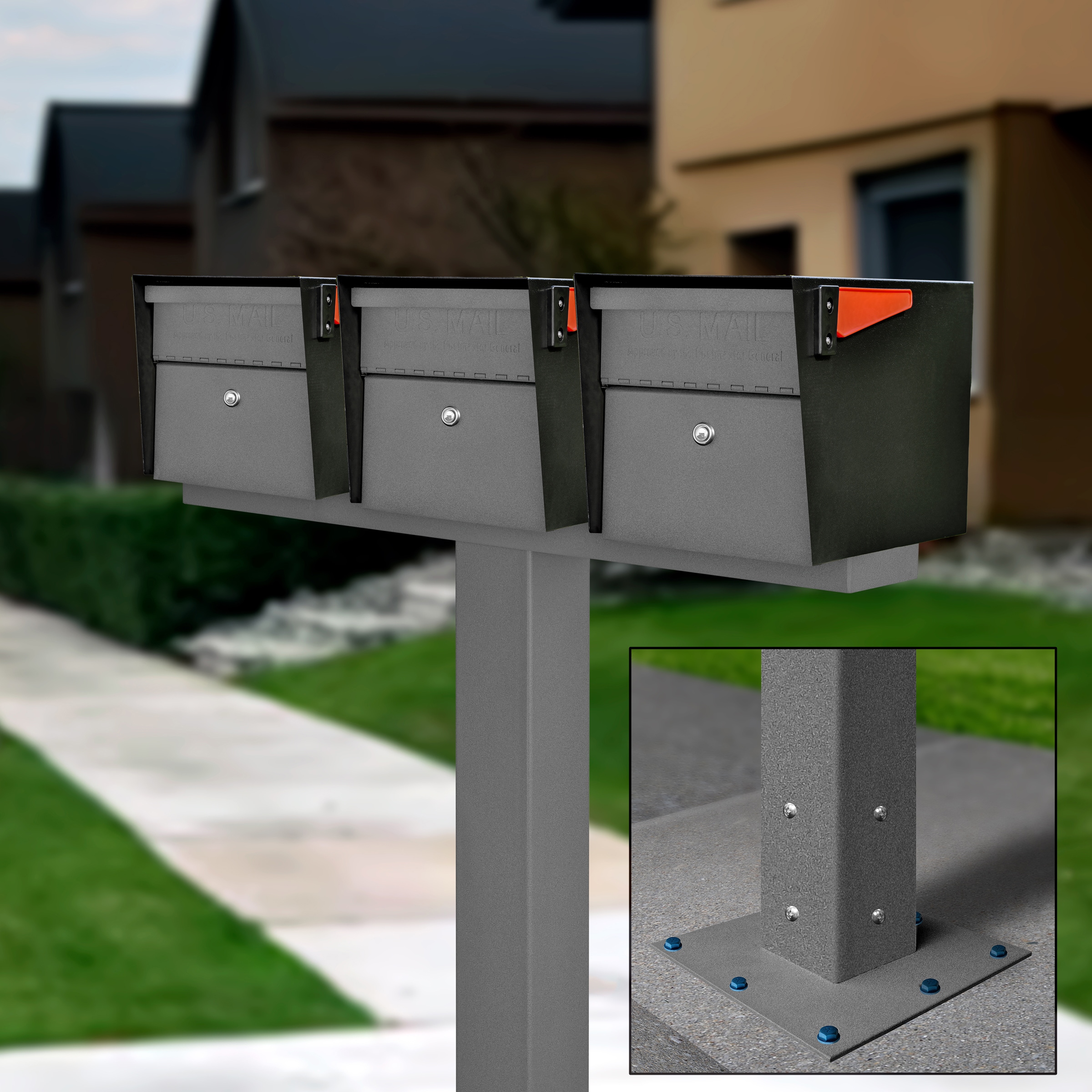 Mail Boss 7521-X3-GR-SM Mail Manager X3 Surface Mount Combo Kit Locking Metal Large Mailbox Multiple colors/finishes with Post