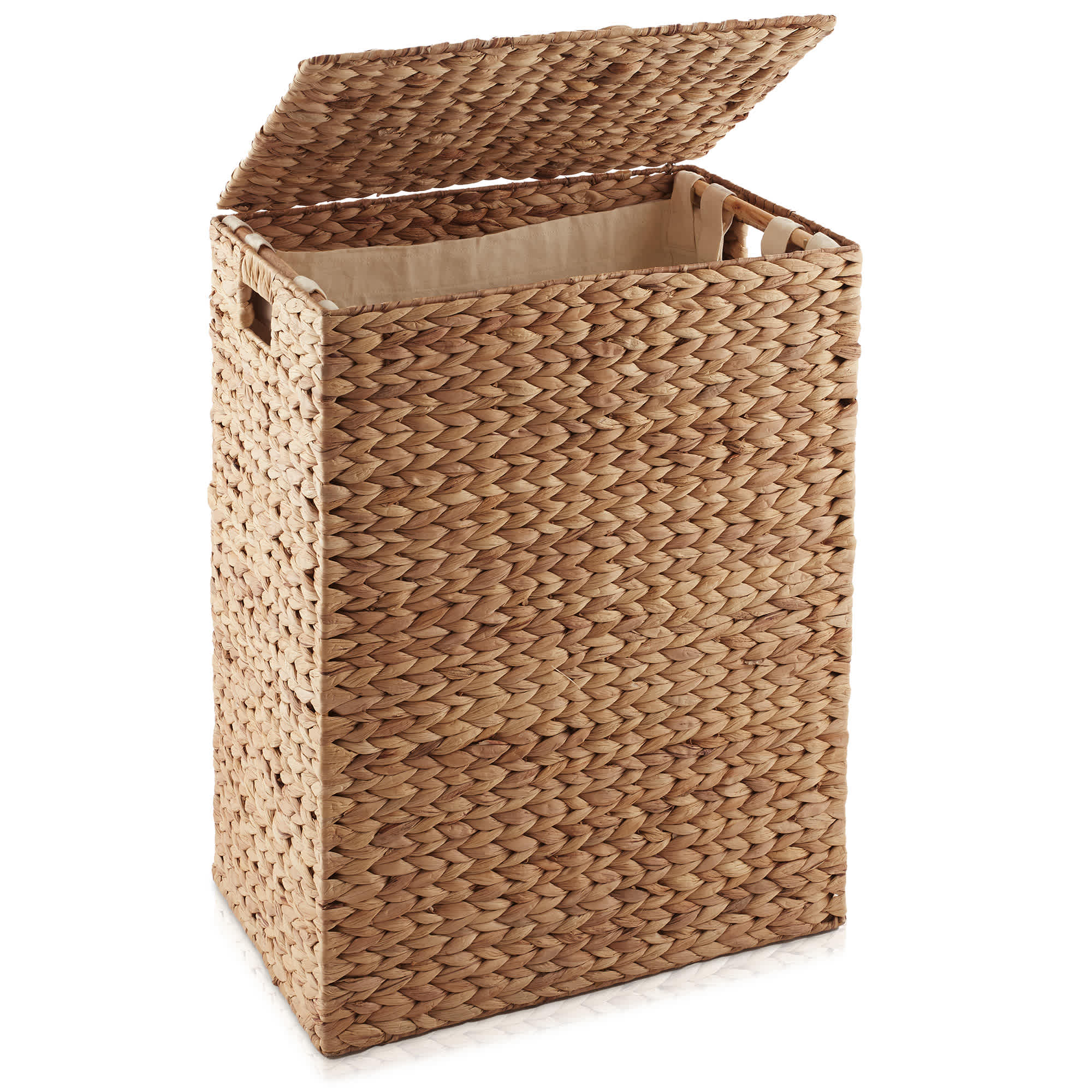 Casafield Large Laundry Hamper with Lid and Removable Liner Bag, Cinnamon Brown Woven Water Hyacinth Laundry Basket for Clothes