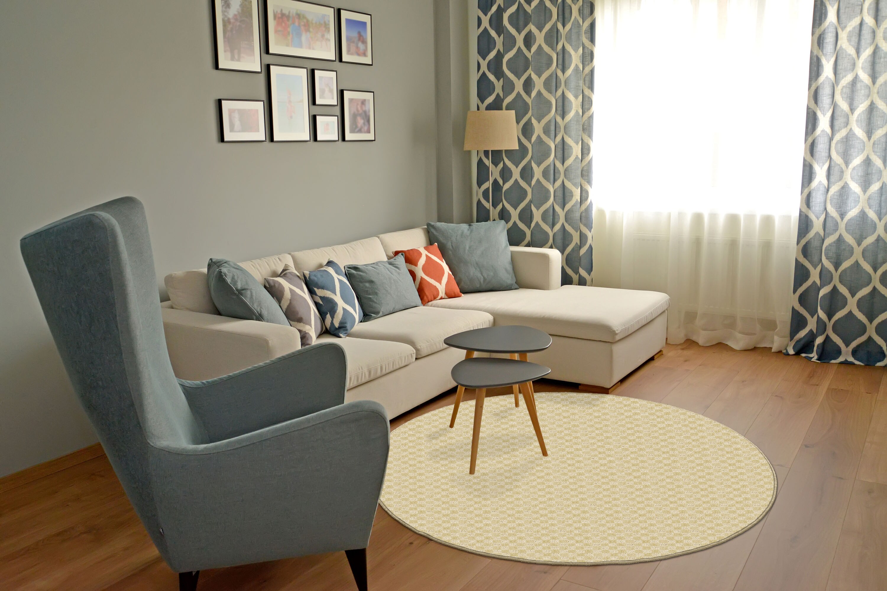 Garland Rug MA000N060R01 Medallion 5 x 5 (ft) Tufted Polypropylene Tan Round Indoor Solid Lodge Area rug