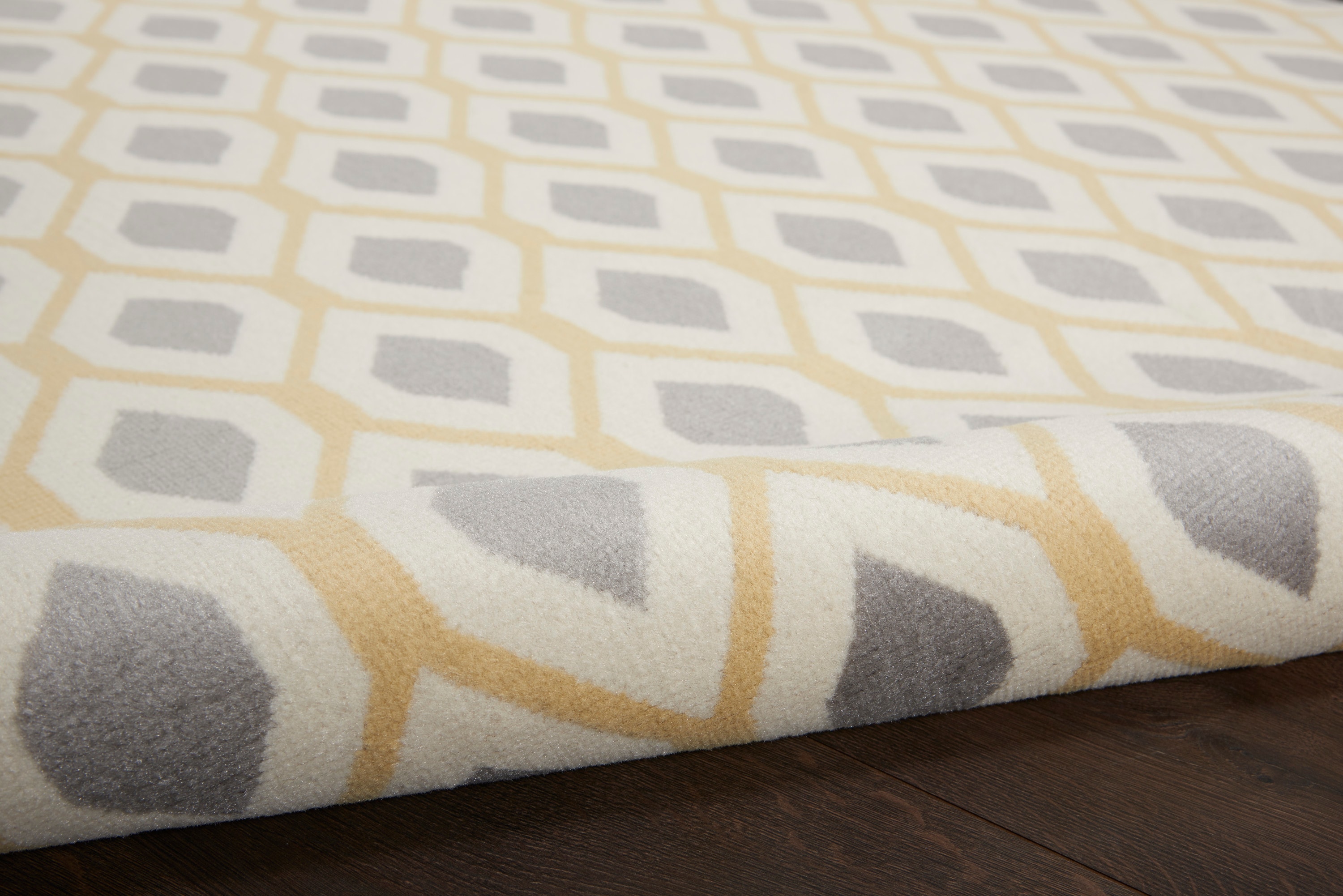 White and Gray Hexagon Pattern Synthetic Area Rug, 8' x 10'