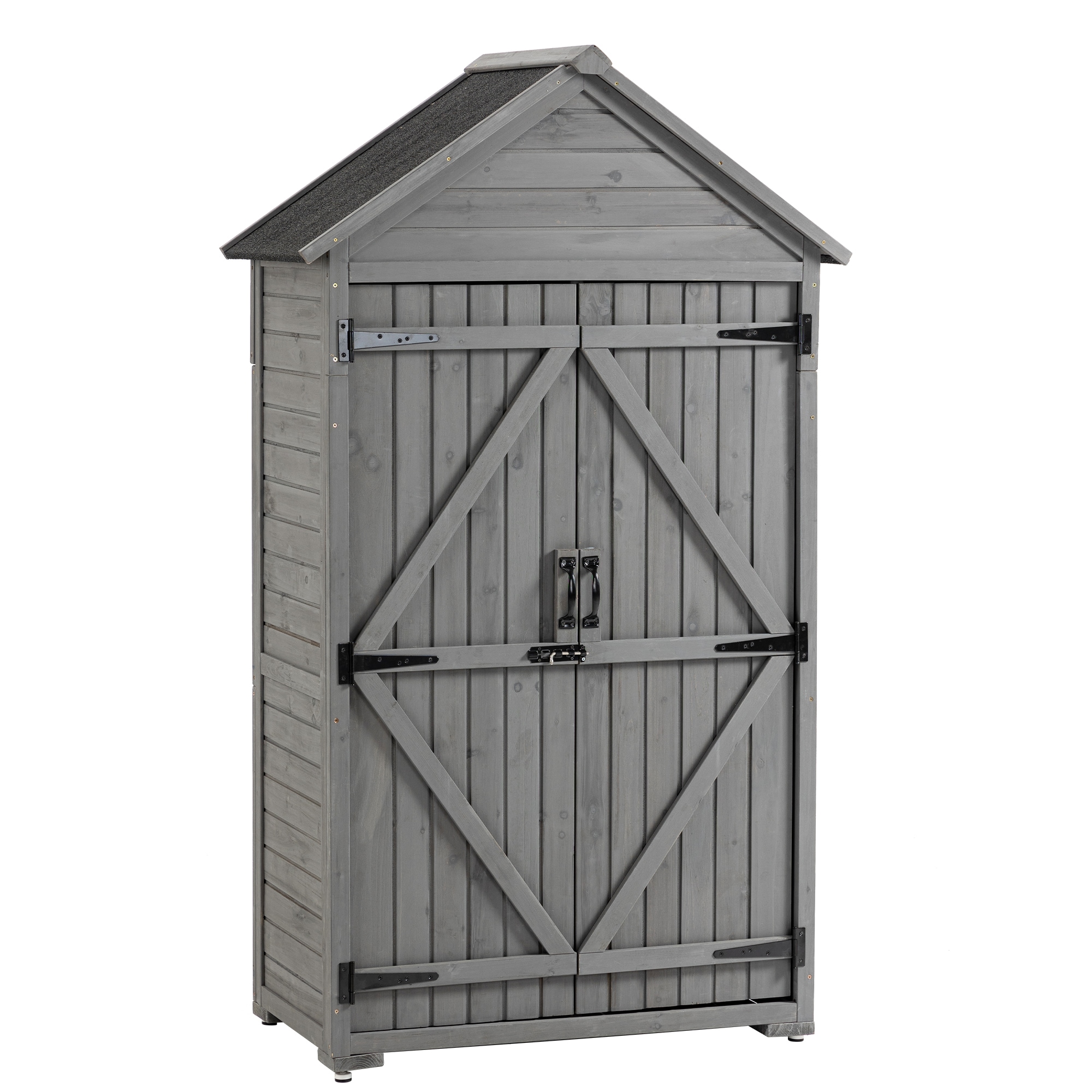 WELLFOR TWSG021-GR Outdoor Storage Wooden Tool Shed 2-ft x 4-ft Gable Style Wood Outdoor Storage Shed with 2 Doors