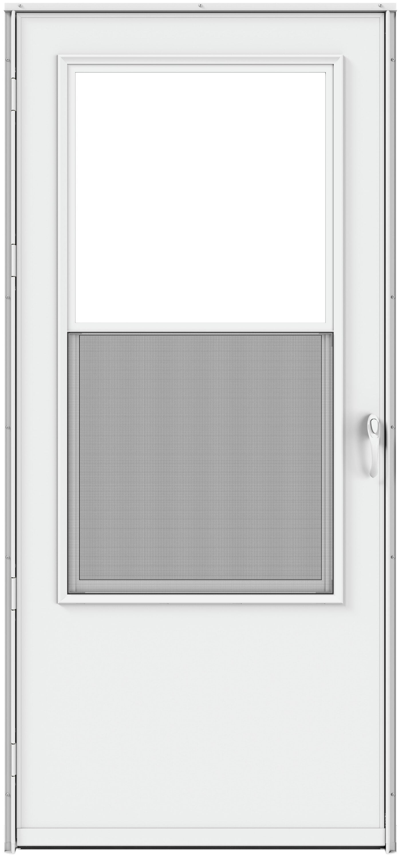 Bismarck 30-in x 81-in White Wood Core Storm Door Mid-view with Self-storing Screen White Handle Included | - LARSON 59018033