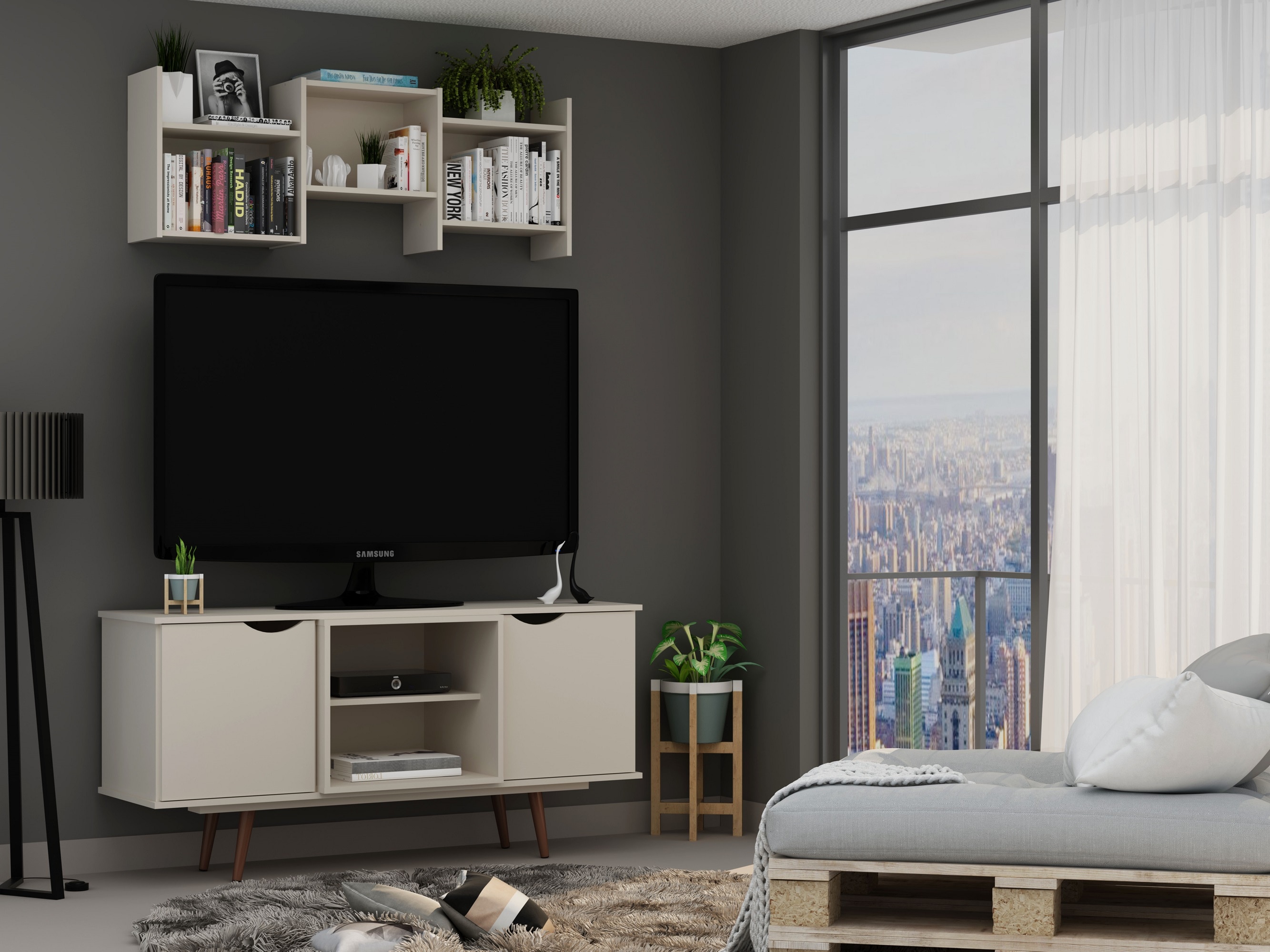 Manhattan Comfort 18PMC6 Hampton Modern/Contemporary Off White TV stand ( Accommodates TVs up to 48-in )