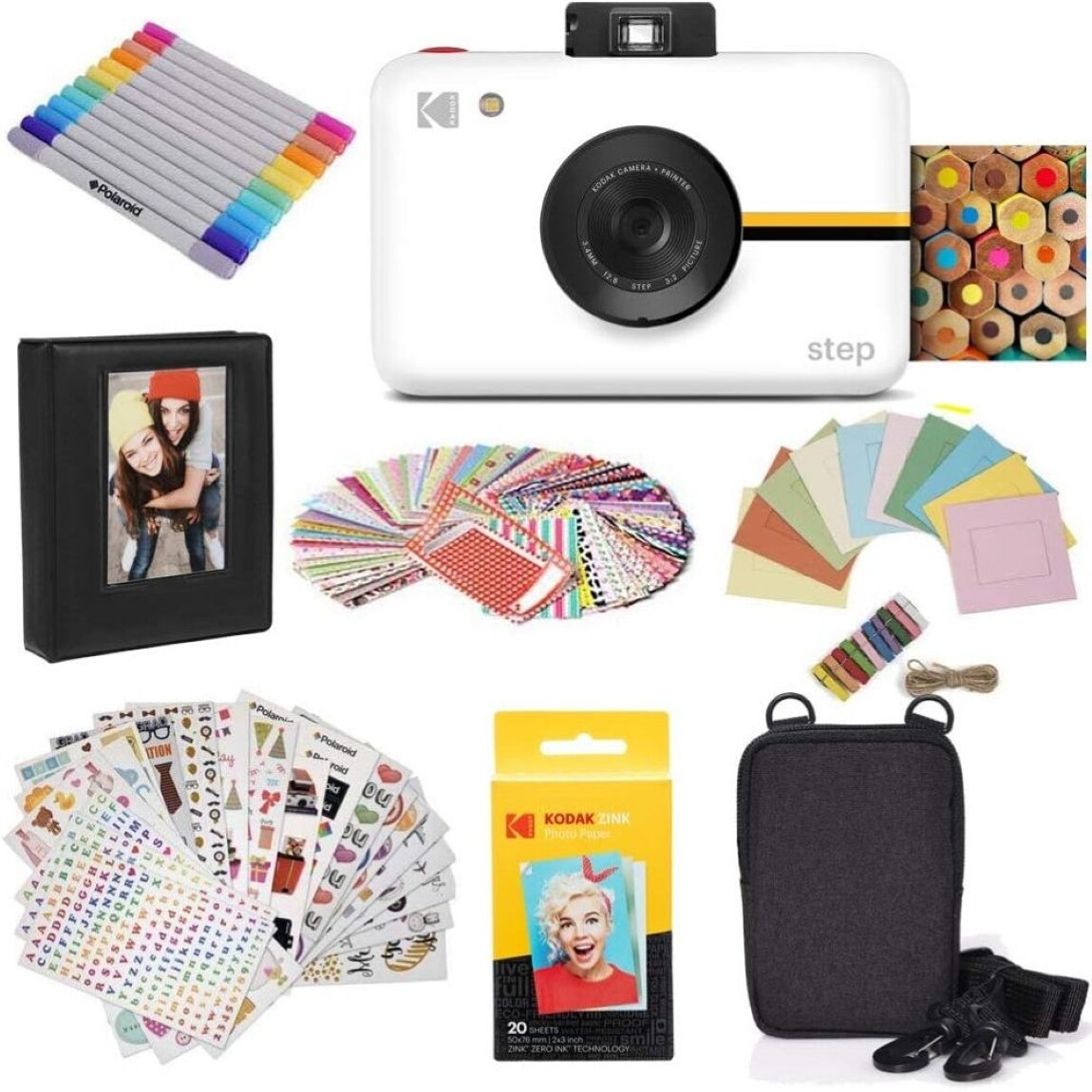 Kodak AMZRODIC20K1W Step Digital Instant Camera Starter Bundle with Photo Paper - Case - Photo Album - Markers and More