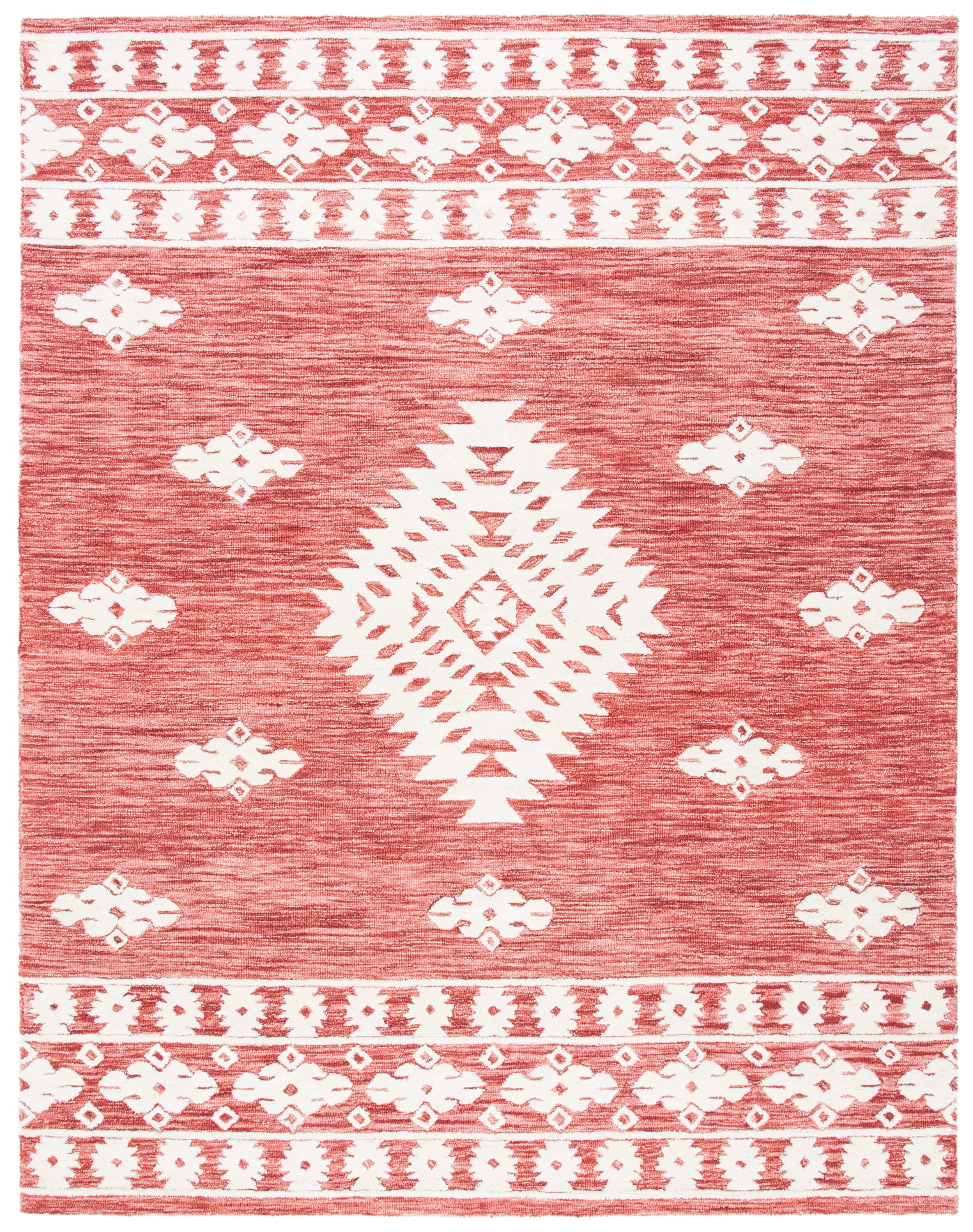 Ivory and Rust Handmade Tufted Wool Area Rug 9' x 12'