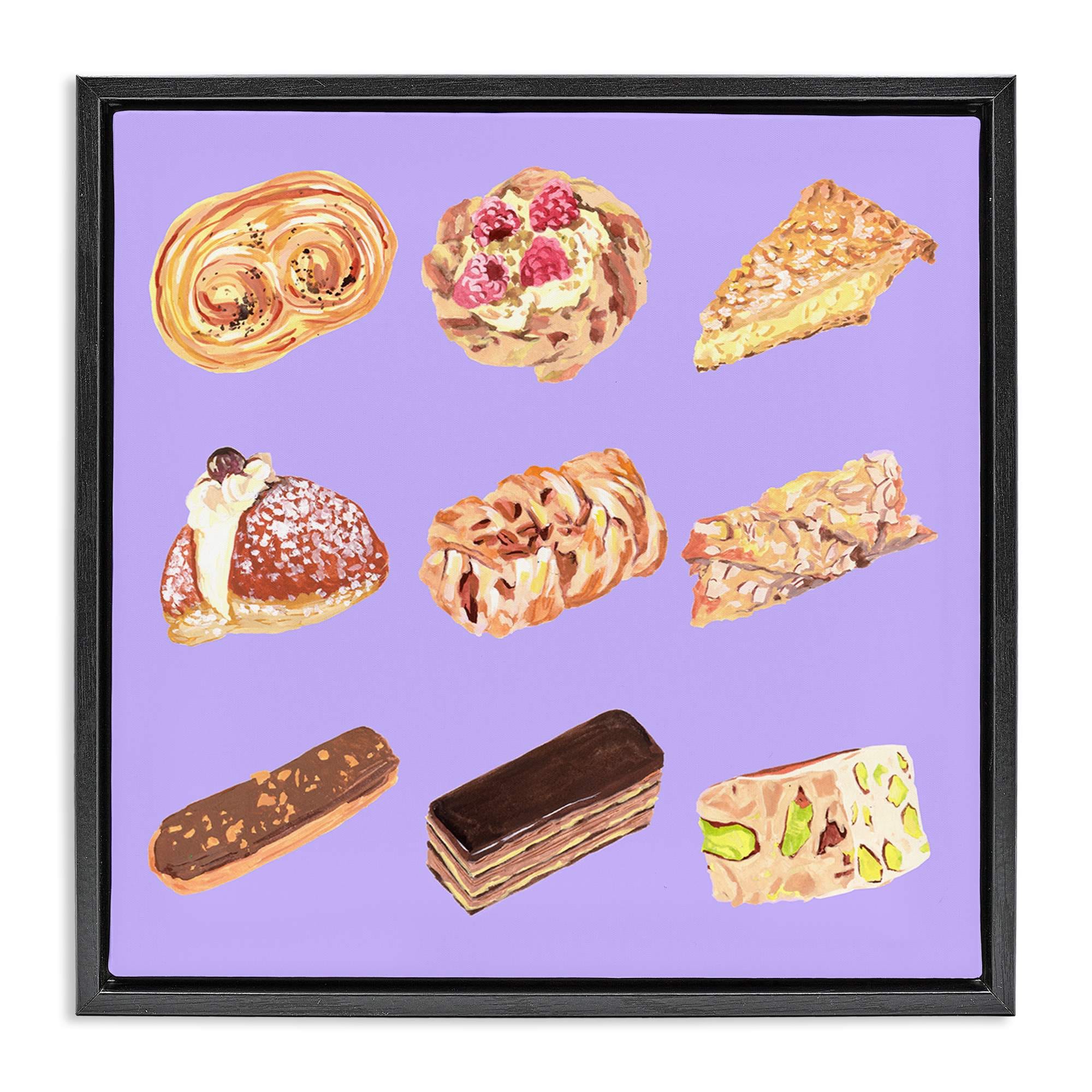 Stupell Industries BS-342-FFB-24X24 Bakery Goods on Purple Black Framed Floater Canvas Wall Art By Melissa Wang 25 x 25