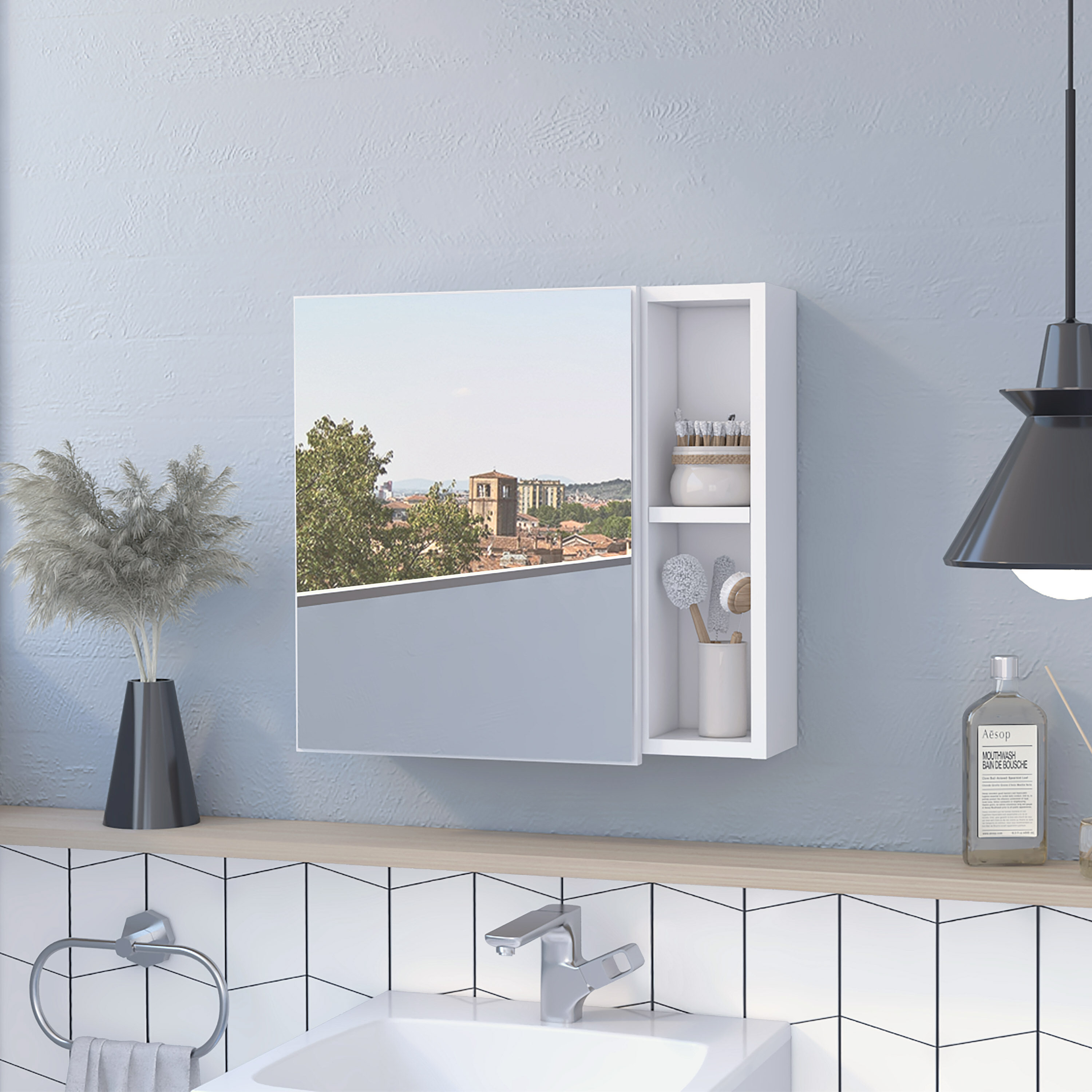 Forclover HBV-AO5578 19.6-Inches x 18.6-Inches Surface Mount White Mirrored Rectangle Soft Close Medicine Cabinet