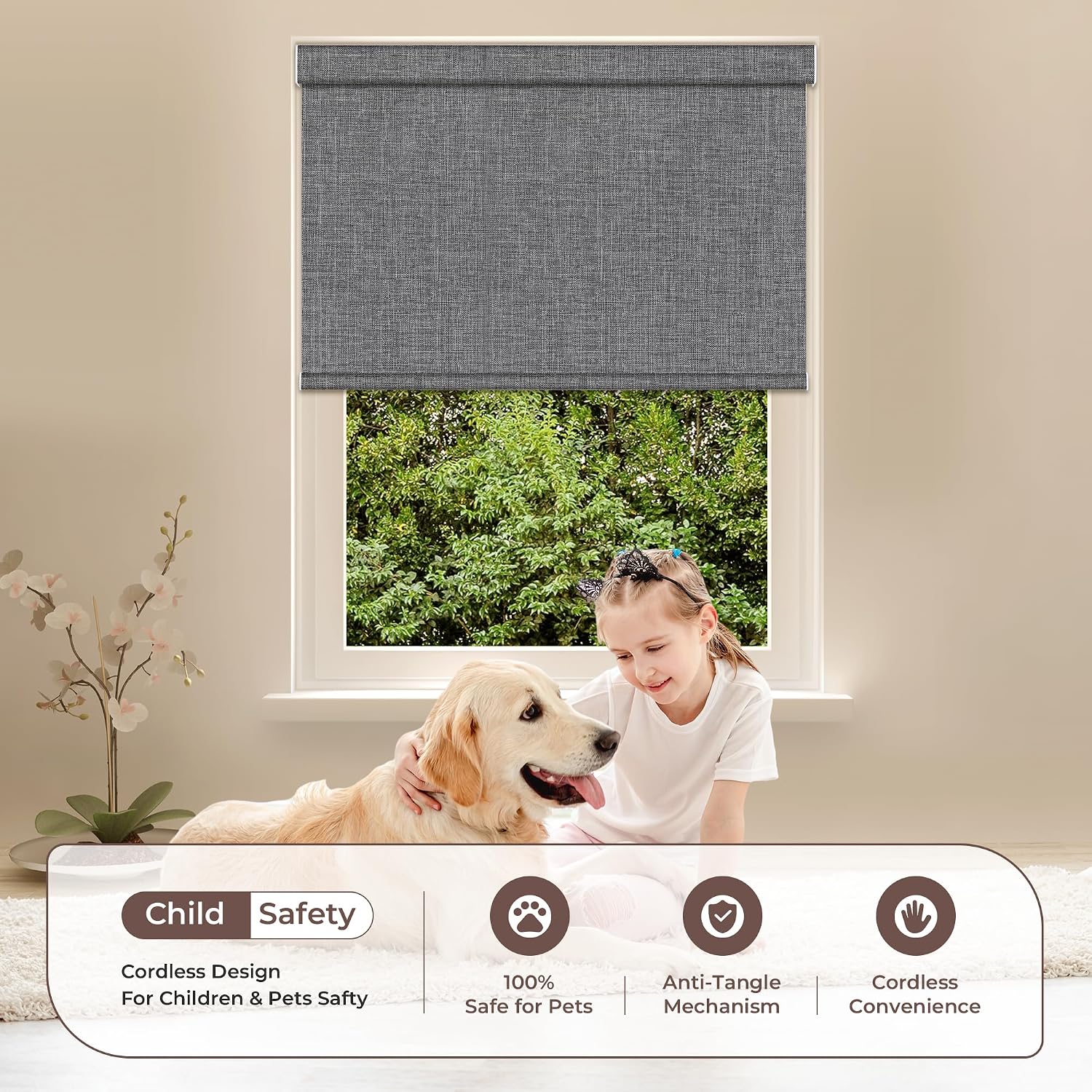 EFCUT Cordless Light Filtering Roller Shade 34 in W x 72 in H Linen ...