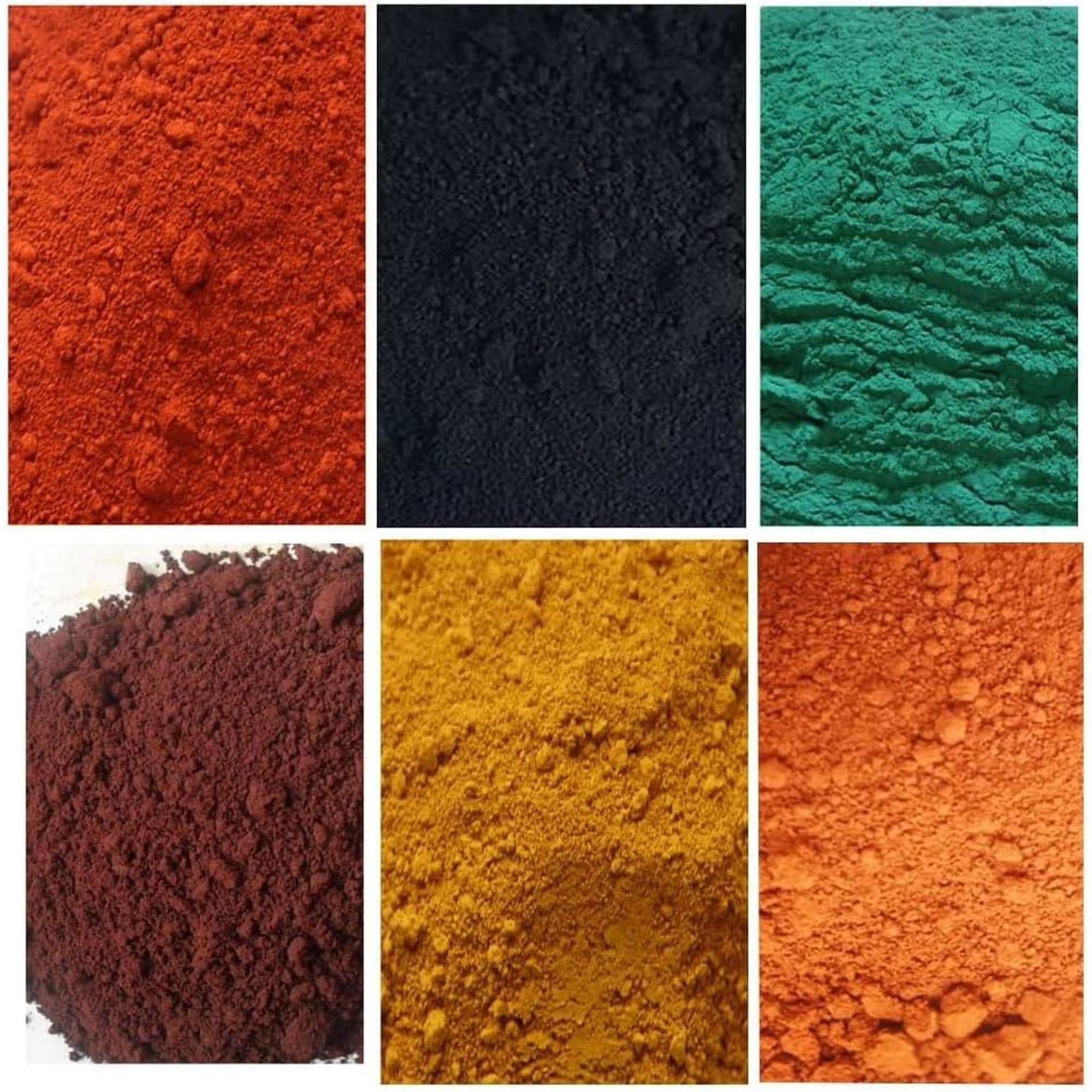 OGETFUUR 6 Pack 10.8oz Mixed Colors Iron Oxide Pigment Powder Black Yellow Red Green Orange and Brown Concrete Dye Colorant for Cement Mortar