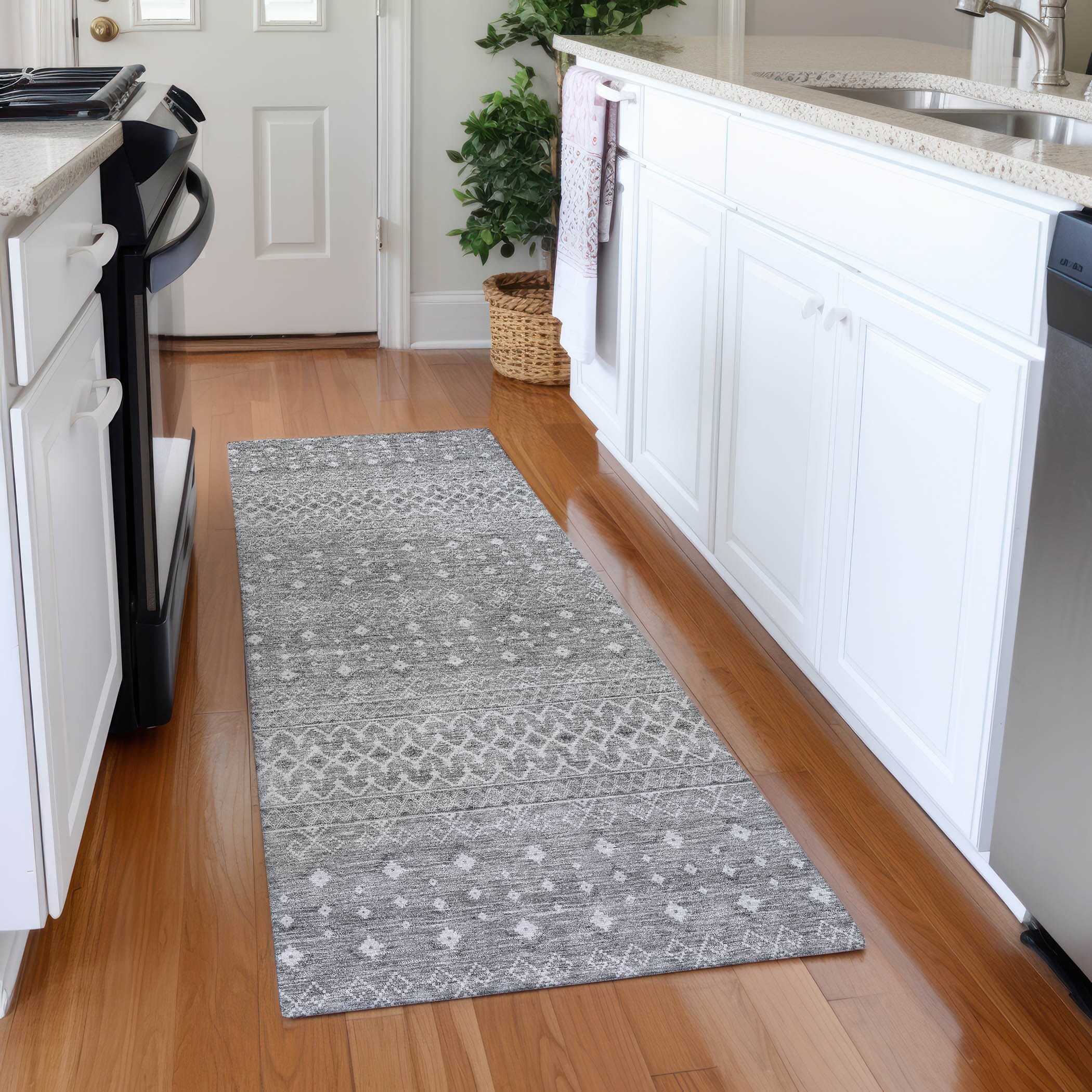 Silver Flat Woven Synthetic Indoor Outdoor Runner Rug