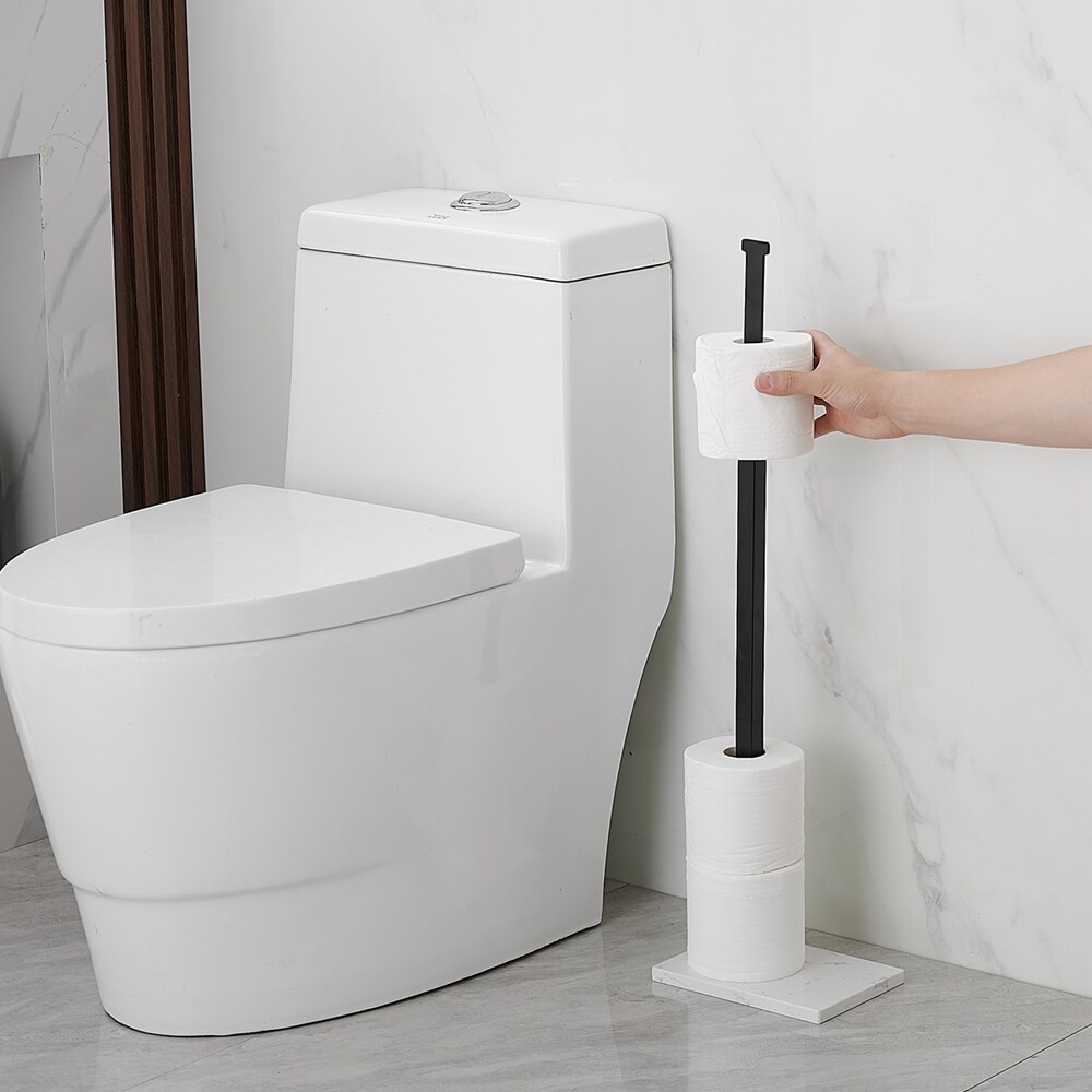 Matte Black Freestanding Toilet Paper Holder with Marble Base