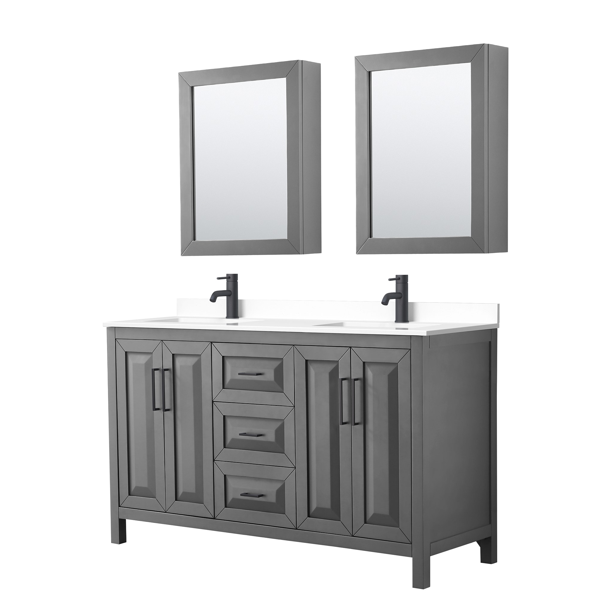 Wyndham Collection Daria 60-in Dark Gray with Matte Black Trim Undermount Double Sink Bathroom Vanity with White Cultured Marble Cultured Marble Top