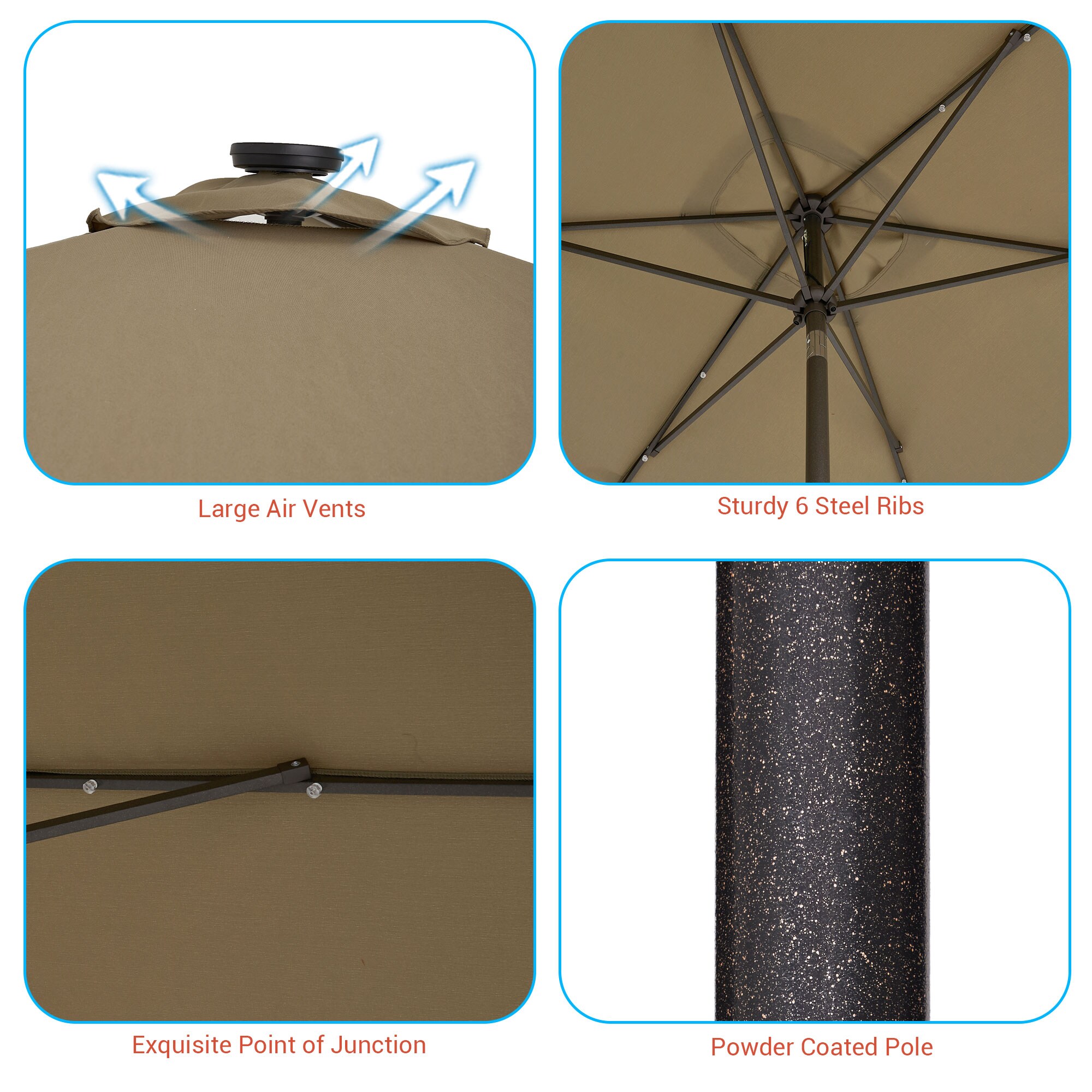 ACEGOSES 10-ft Aluminum Taupe Push-button Tilt Market Patio Umbrella