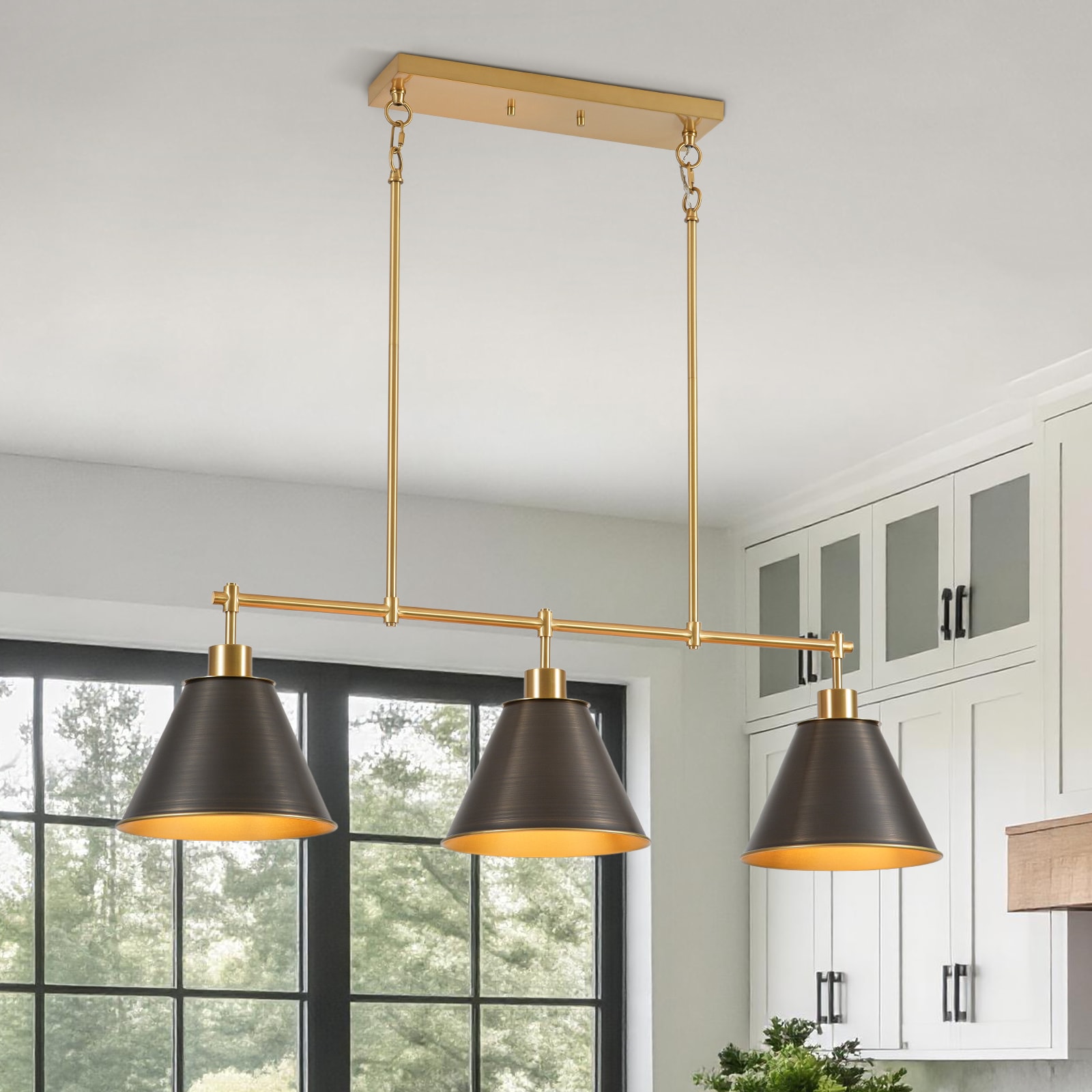 Zicbol 3 -Light Antique Brass Modern/contemporary Metal Cone Small Hanging Pendant Light