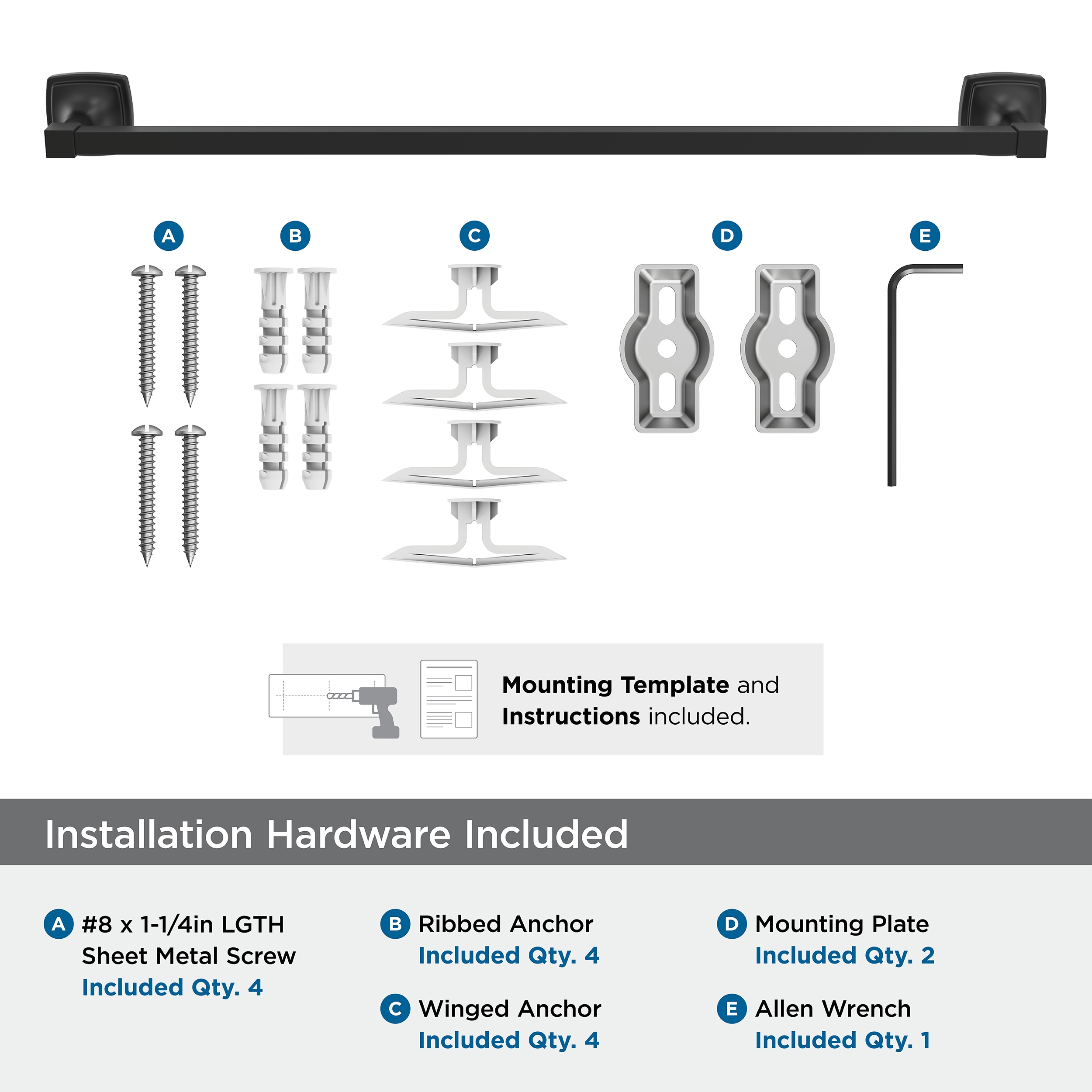 24-inch Matte Black Aluminum Wall Mounted Towel Bar