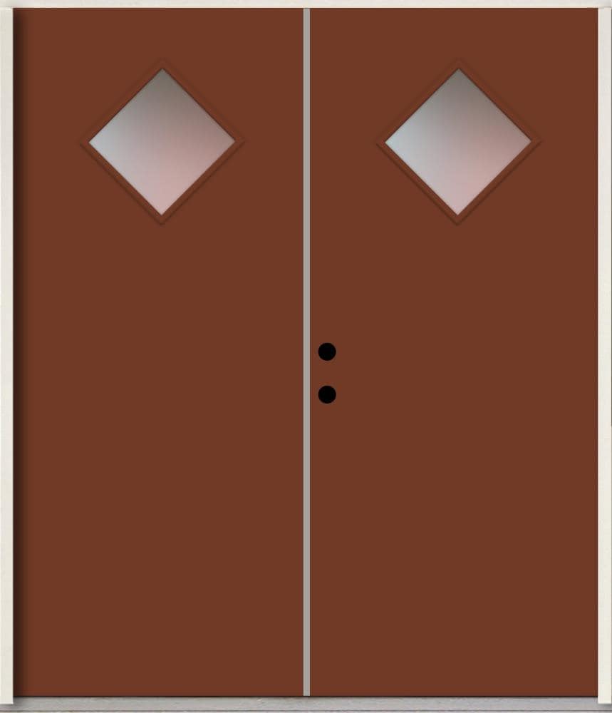 RELIABILT LO1067265 Spotlights 64-in x 80-in x Fiberglass 1/4 lite Right-hand inswing Fox Tail Paint Painted Prehung Double Front Door Insulating core