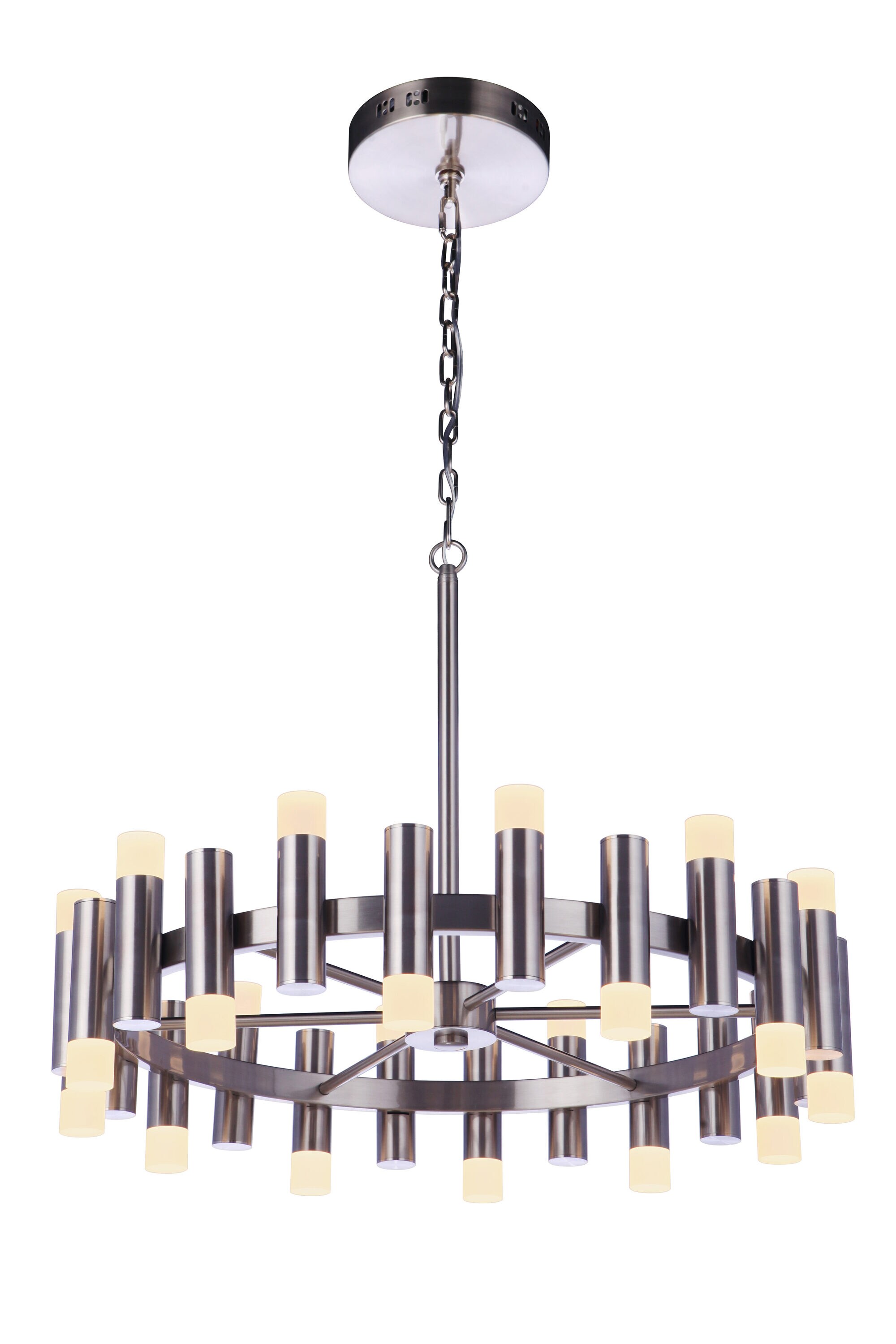 Brushed Polished Nickel 24-Light LED Chandelier with Frosted Acrylic Shades