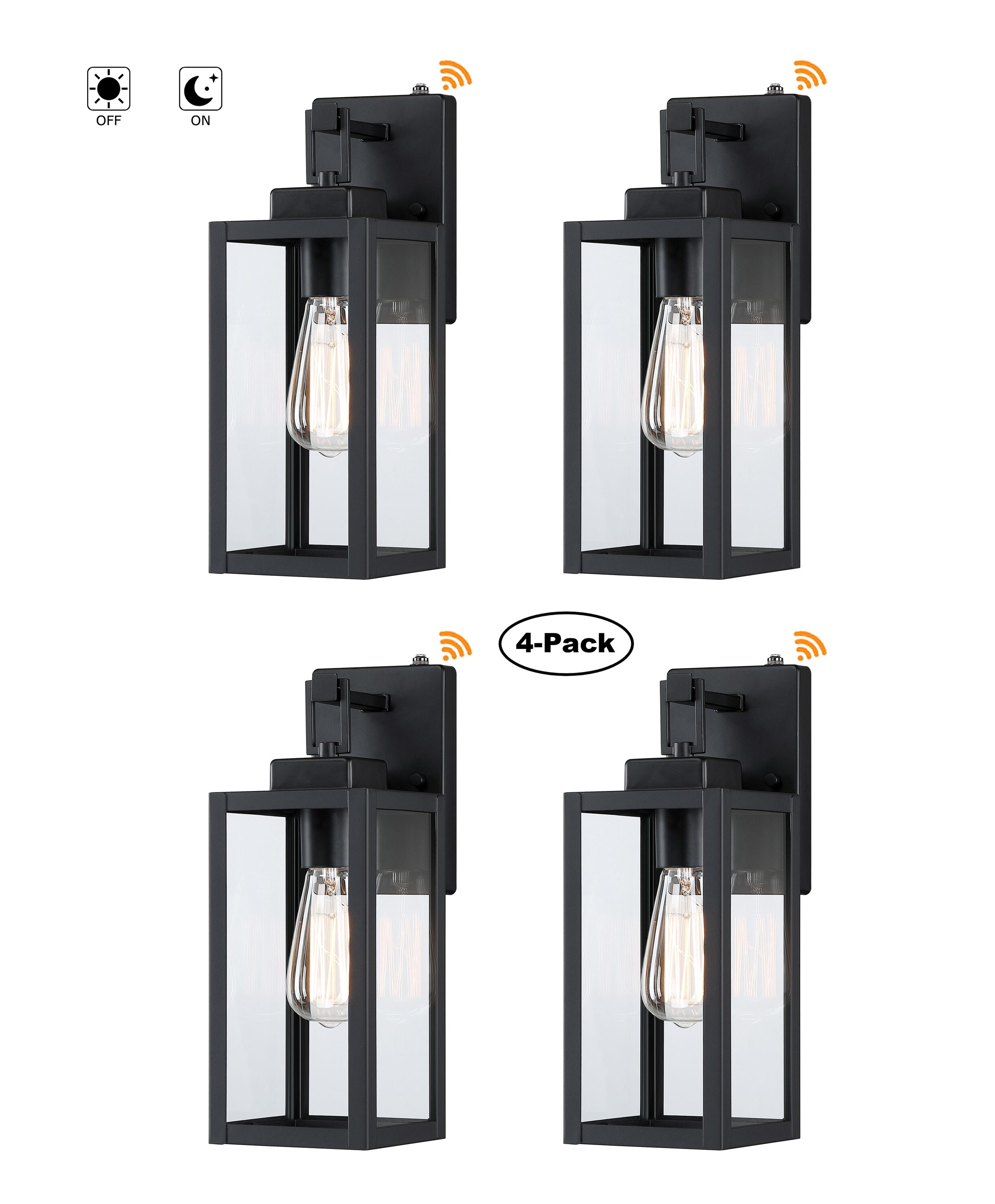 Hukoro 4FL19041-BK-S 4 -Pack 1 -Light 14-in H Matte Black Hardwired Dusk to Dawn Outdoor Wall Light